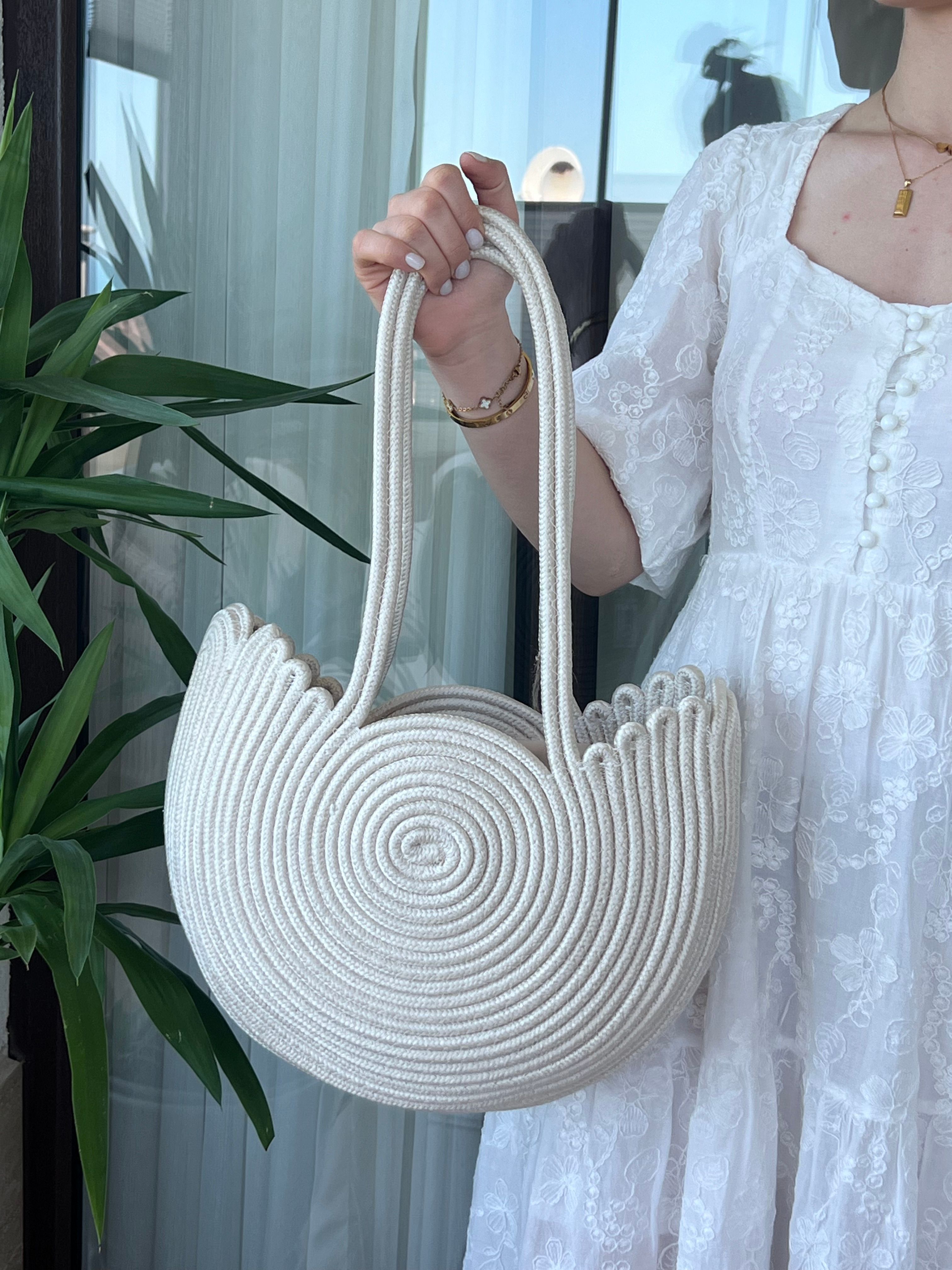  Miami Krem Handmade Hasır Omuz Çantası