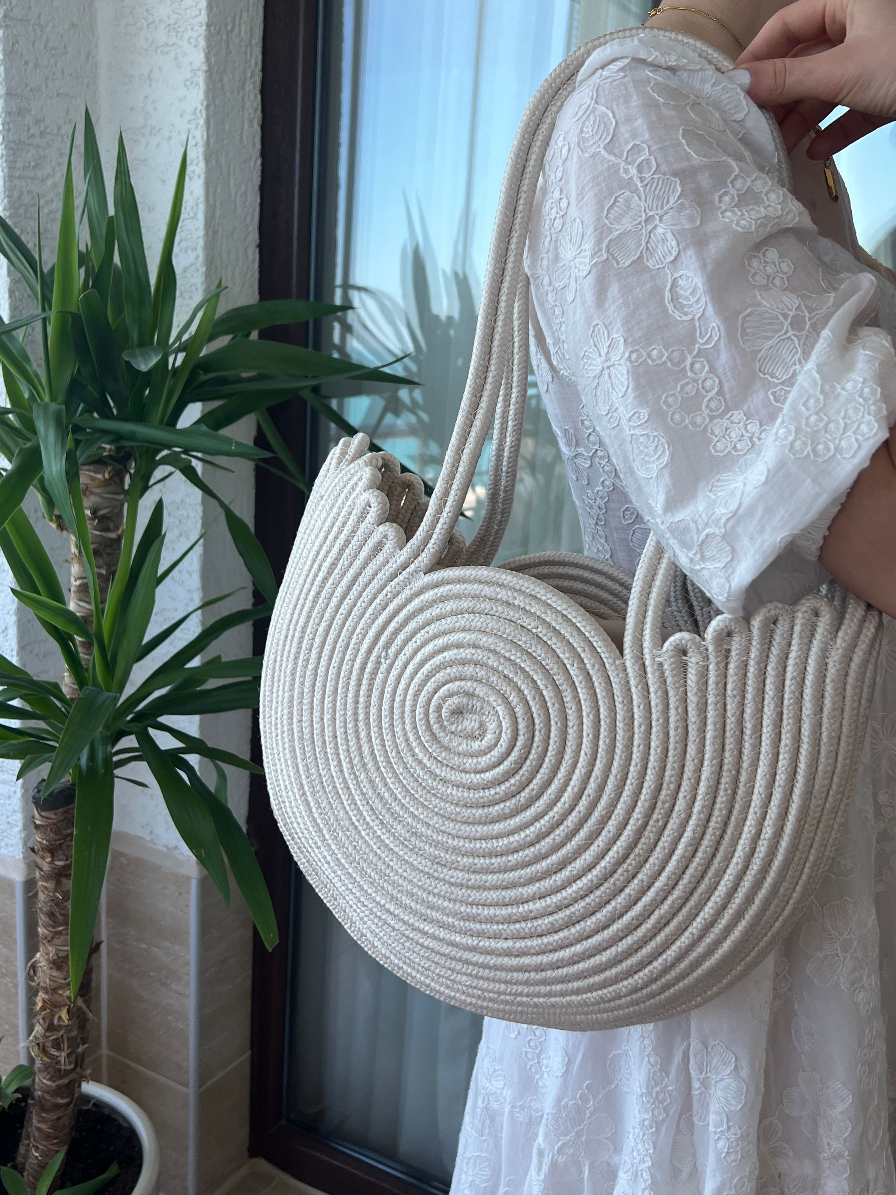  Miami Krem Handmade Hasır Omuz Çantası