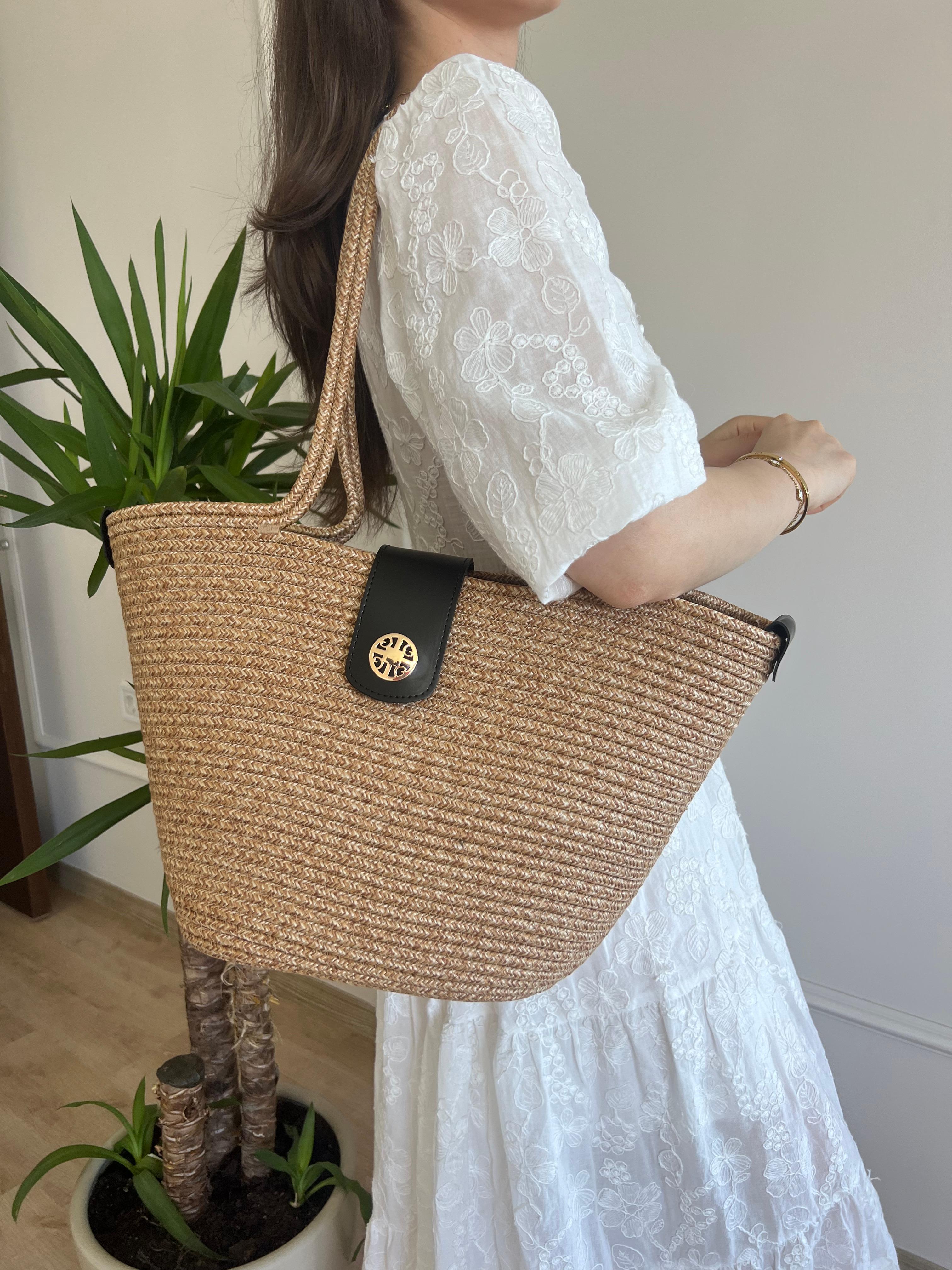 Duffy Kapaklı Handmade Hasır Tote Çanta 