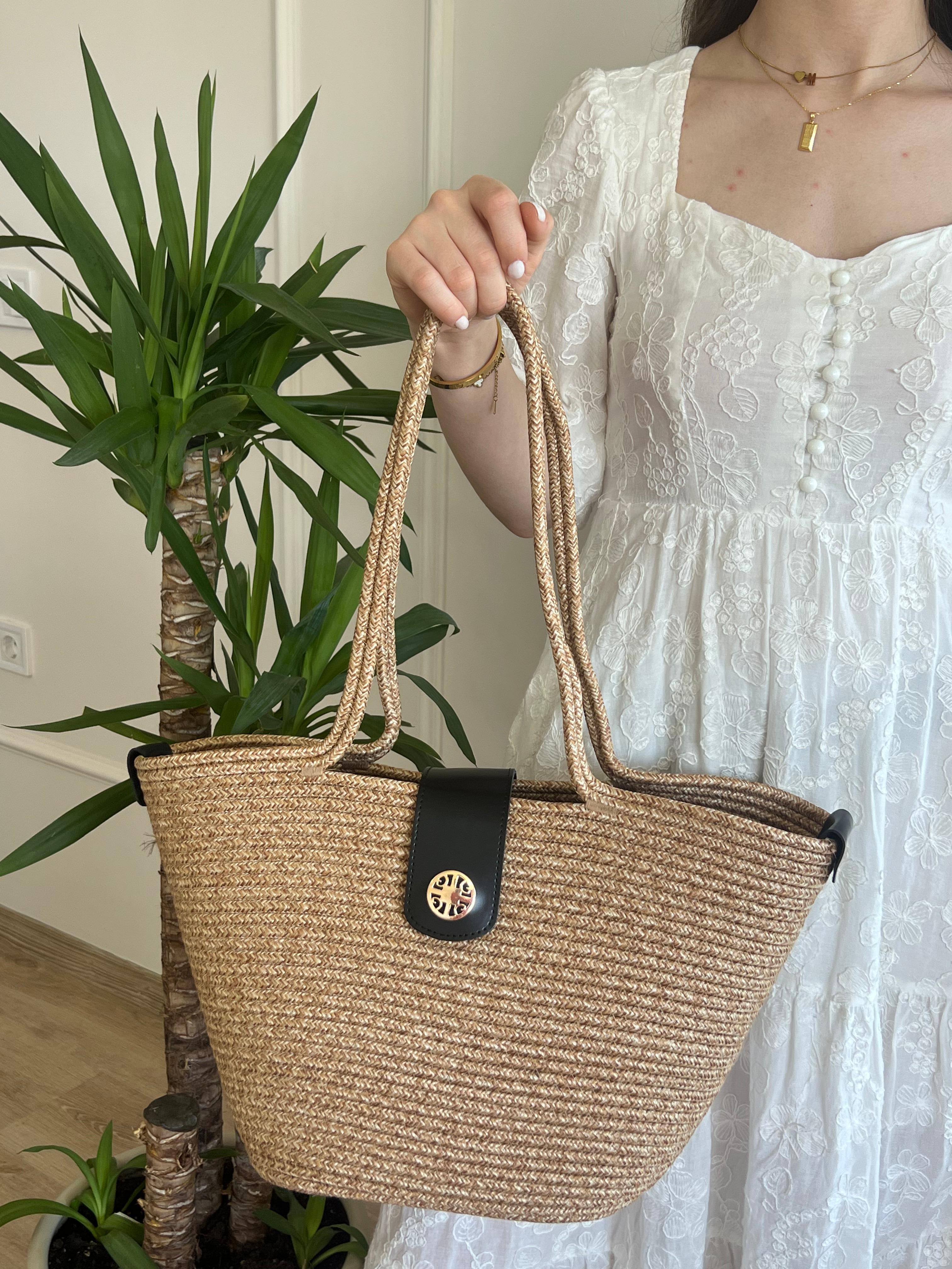 Duffy Kapaklı Handmade Hasır Tote Çanta 