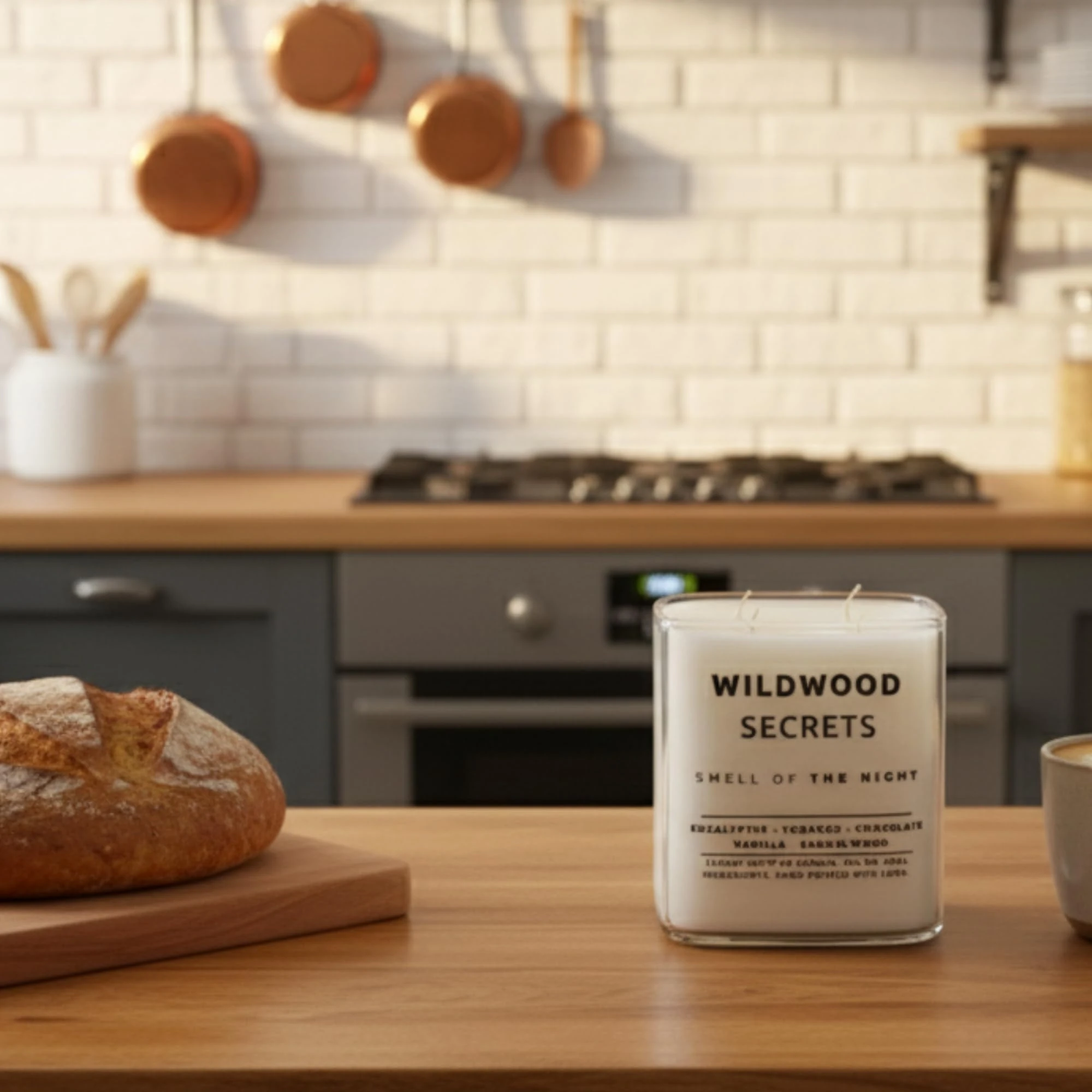 Wildwood Secret Lüks Aromaterapi Mumu |%100 Doğal Soya Wax | Okaliptüs, Tütün, Vanilya & Sandal Ağacı Kokulu | 4x Pamuk Fitilli | El Yapımı Fitiller | 50+ Saat Ultra Uzun Yanma Süresi | Tekrar Kullan