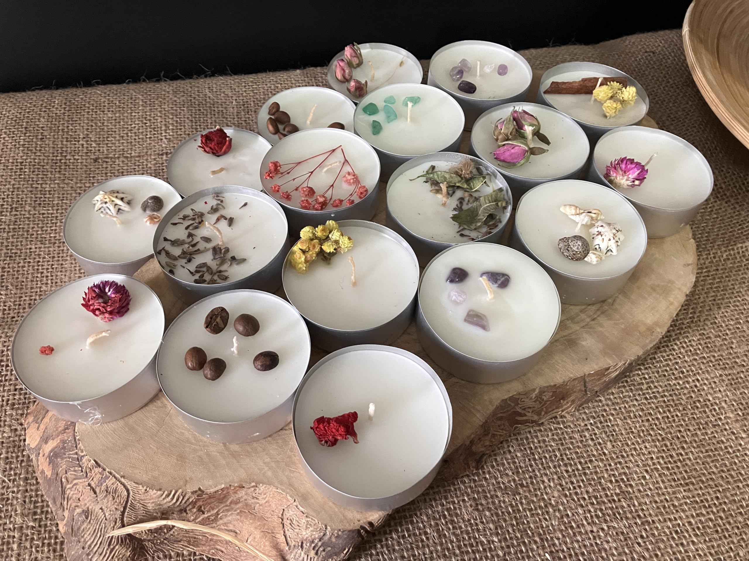 18'li XXL tealight soya mumu,normalden 4 kat büyük,72 Tealight ile eşdeğer,Hediyelik doğal soya mumu,48 gr, 16 saat yanma süresi,Tarçın,Kahve,Sandal ağacı kokulu