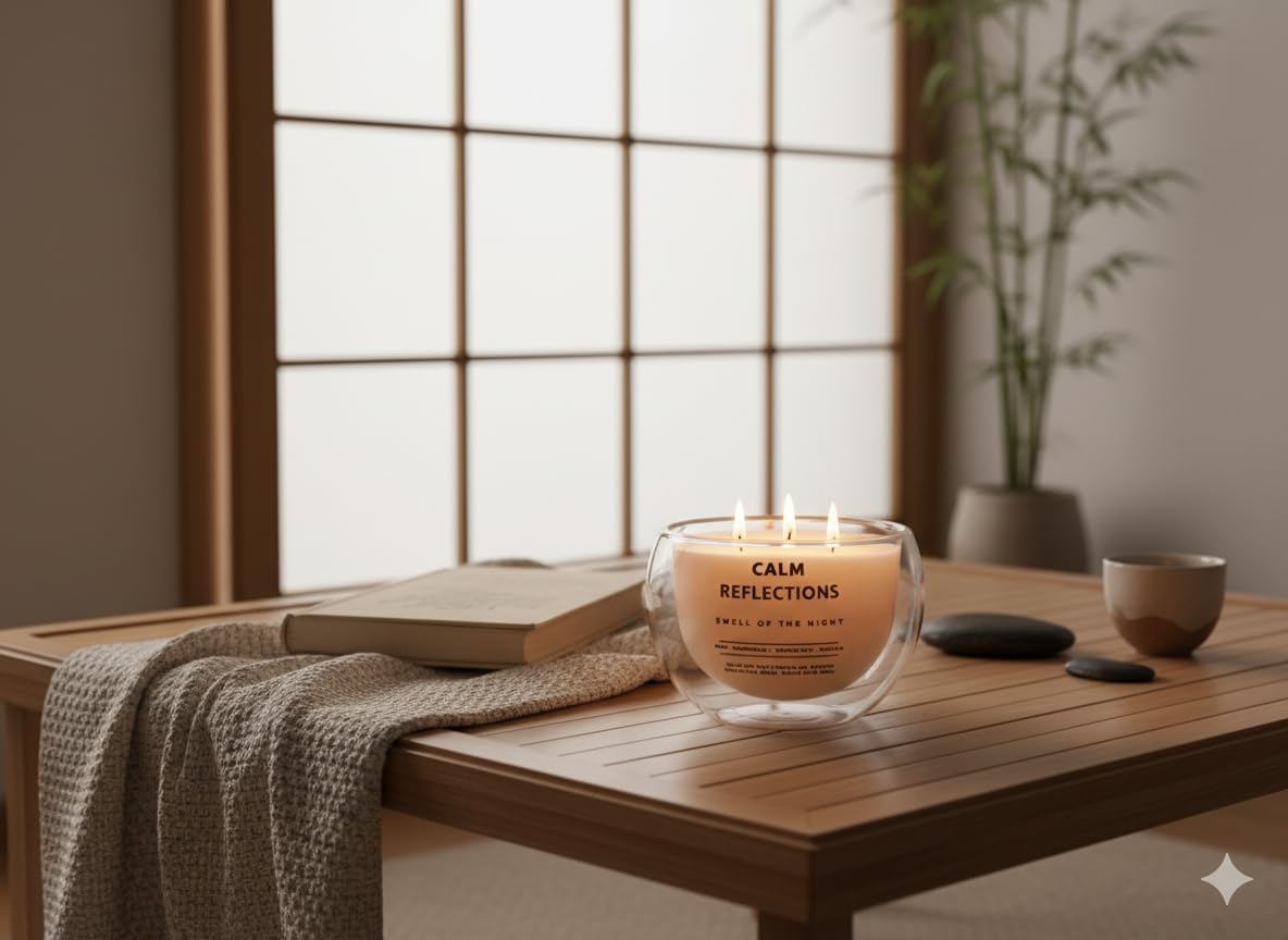 Calm Reflections, Çift Cidarlı mükemmel cam kase içinde doğal Soya Mumu – 10 oz – 40+ Saat Yanma Süresi – Nane, Mandalina, Çikolata & Vanilya Kokulu Mum – Aromaterapi & Hediye Mumu,