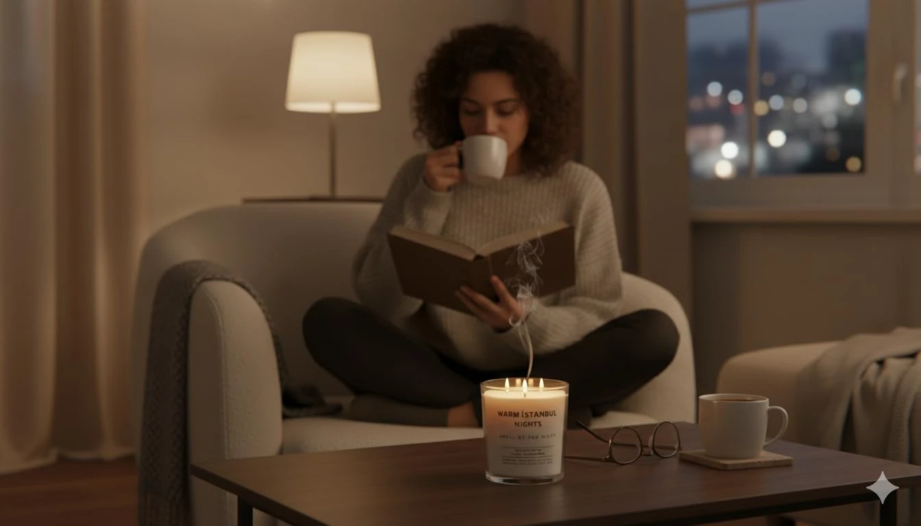 Warm Istanbul Nights | Premium Soya Mumu | 12 oz, 3 Fitilli, 45+ Saat Yanma süresi | Portakal, Ihlamur, Ylang & Sandal Ağacı | Organik Pamuk Fitil | Şık Cam içinde