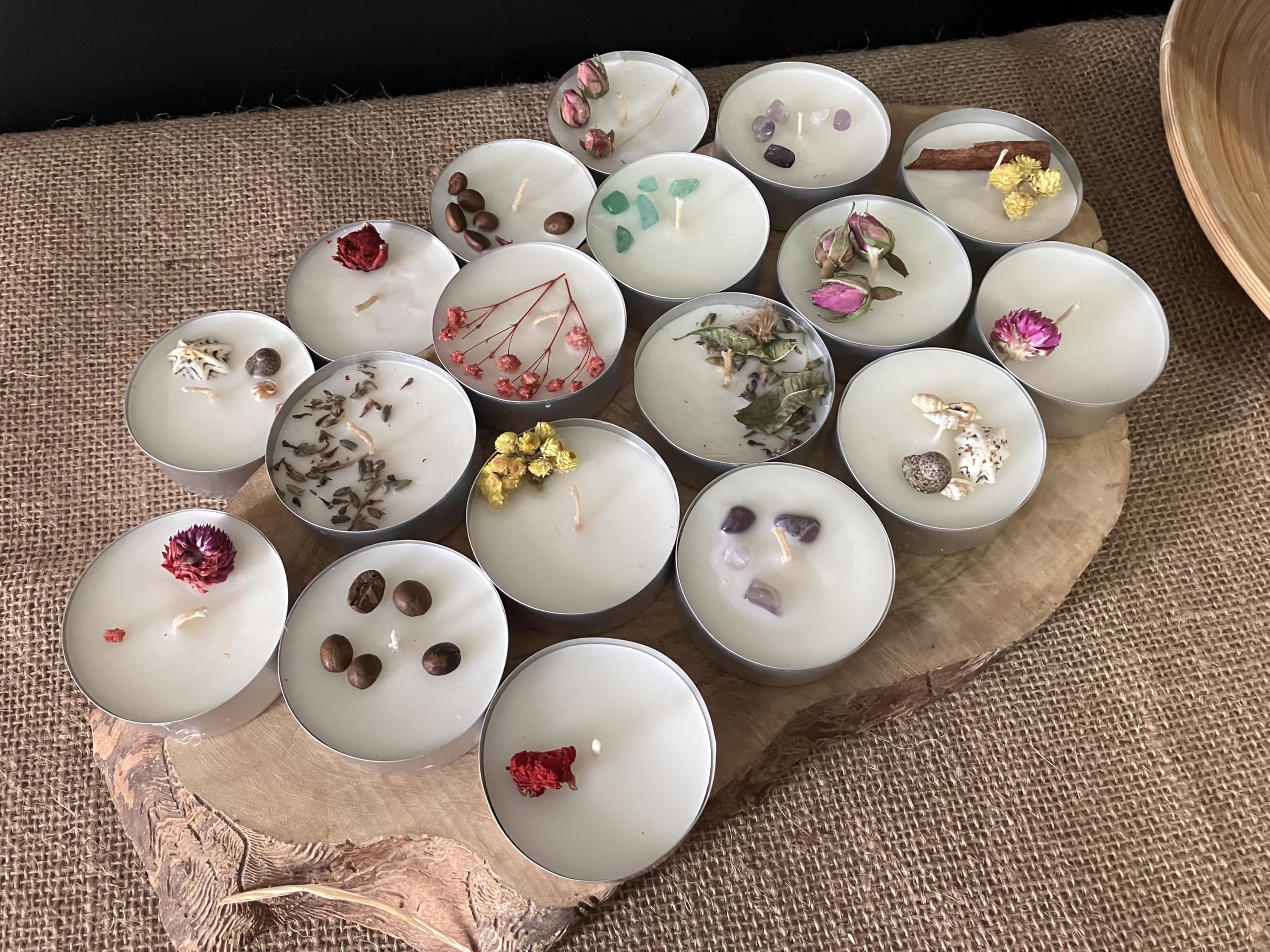 18'li XXL tealight soya mumu,normalden 4 kat büyük,72 Tealight ile eşdeğer,Hediyelik doğal soya mumu,48 gr, 16 saat yanma süresi,Tarçın,Kahve,Sandal ağacı kokulu