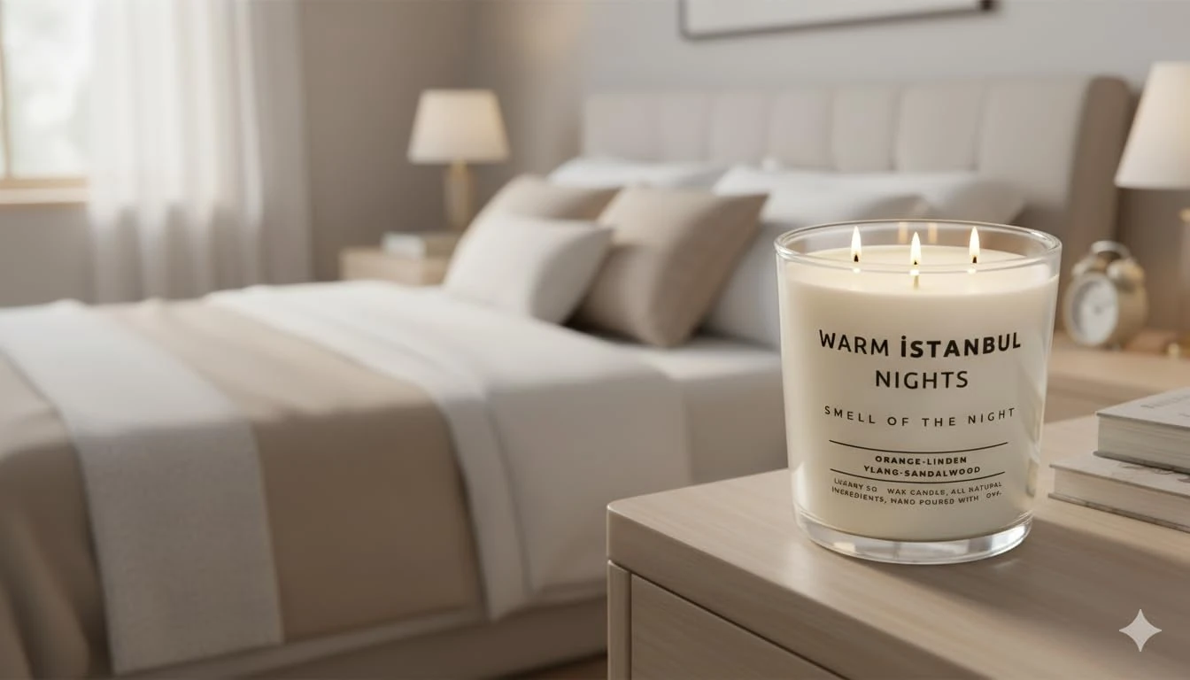 Warm Istanbul Nights | Premium Soya Mumu | 12 oz, 3 Fitilli, 45+ Saat Yanma süresi | Portakal, Ihlamur, Ylang & Sandal Ağacı | Organik Pamuk Fitil | Şık Cam içinde