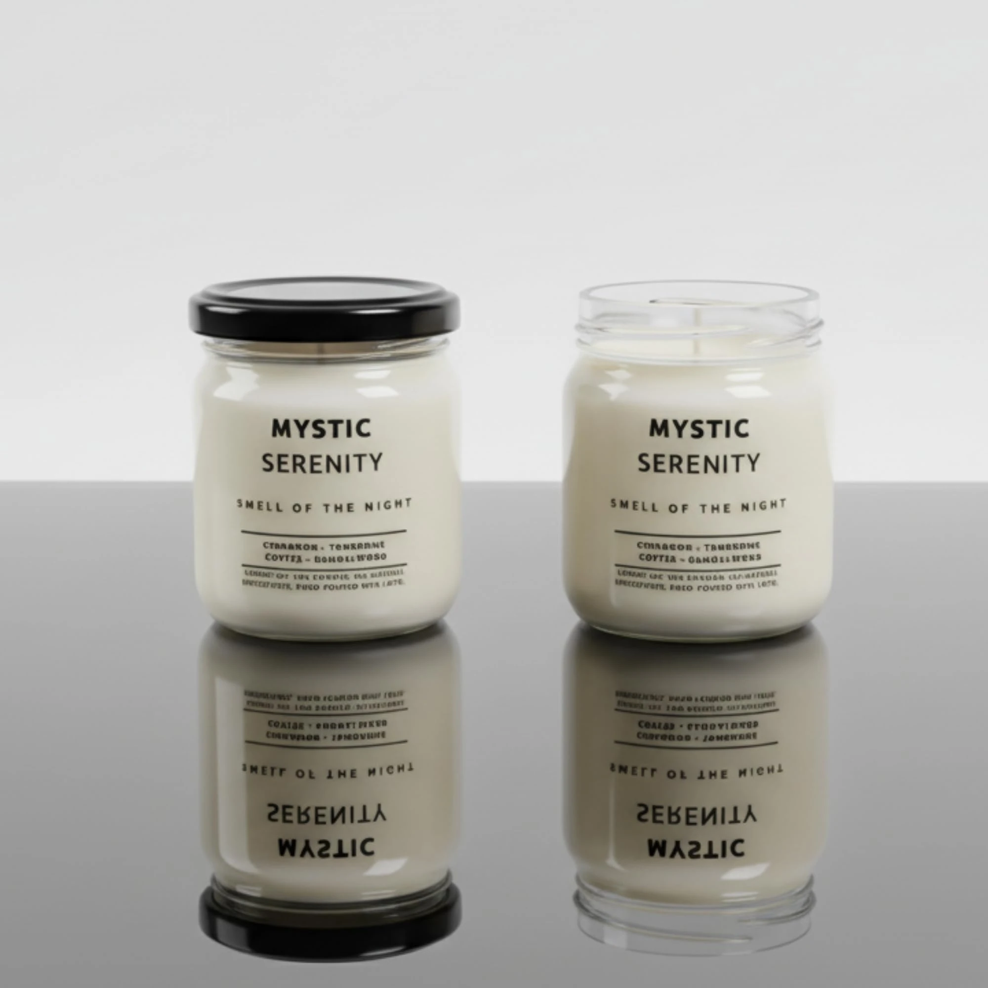 Mystic Serenity 2’li Premium Soya Mum Seti – Tarçın, Kahve, Mandalina & Sandal Ağacı Kokulu – Cam Kavanoz – El Yapımı – 40+ Saat Yanma Süresi – Hediyelik & Dekoratif Mum