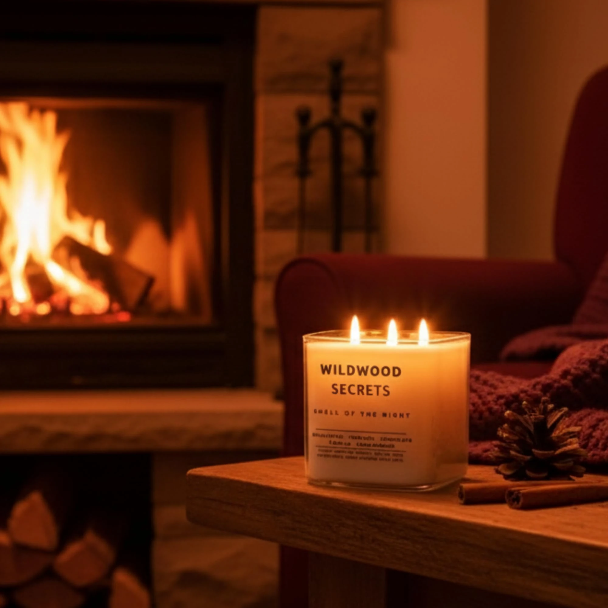 Wildwood Secret Lüks Aromaterapi Mumu |%100 Doğal Soya Wax | Okaliptüs, Tütün, Vanilya & Sandal Ağacı Kokulu | 4x Pamuk Fitilli | El Yapımı Fitiller | 50+ Saat Ultra Uzun Yanma Süresi | Tekrar Kullan