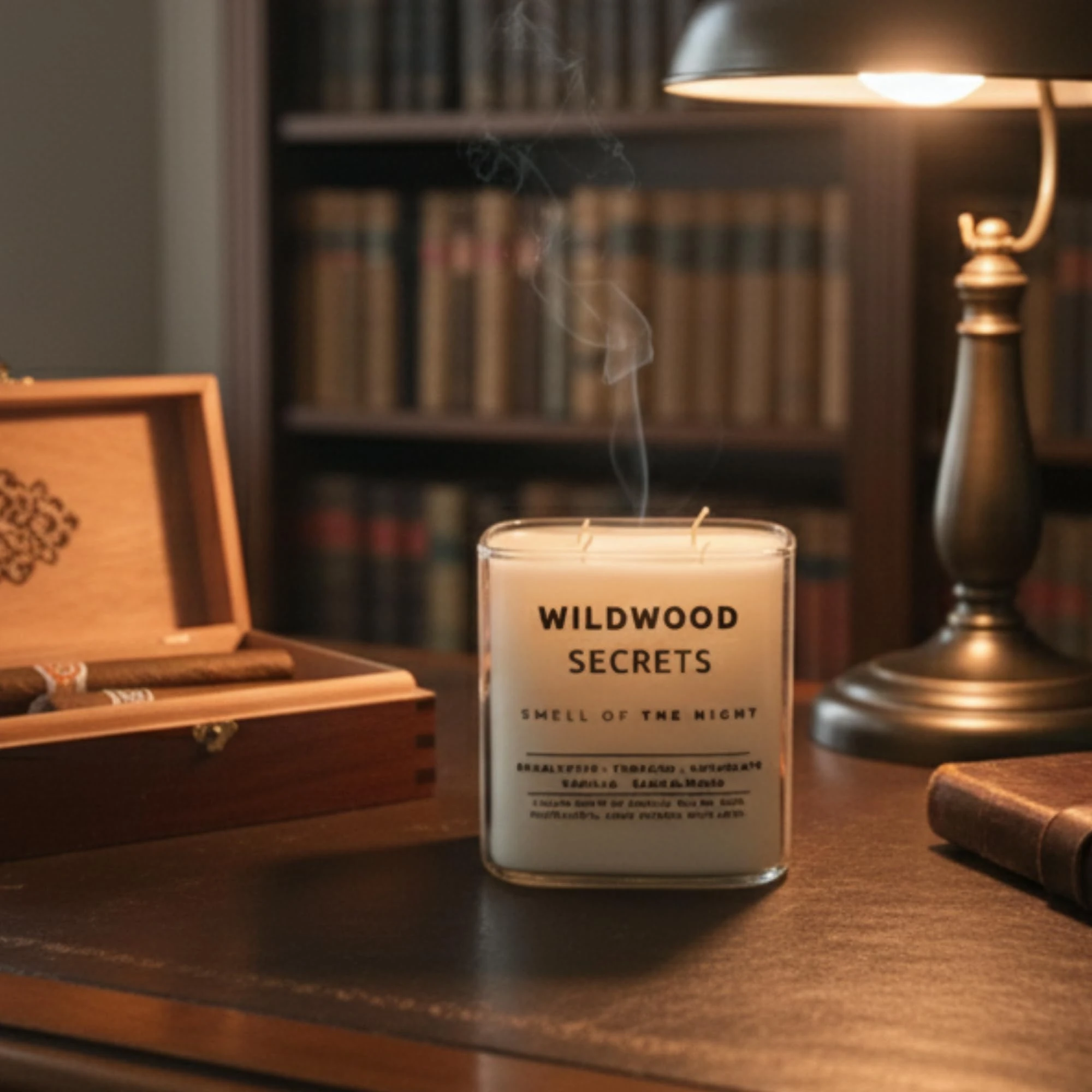 Wildwood Secret Lüks Aromaterapi Mumu |%100 Doğal Soya Wax | Okaliptüs, Tütün, Vanilya & Sandal Ağacı Kokulu | 4x Pamuk Fitilli | El Yapımı Fitiller | 50+ Saat Ultra Uzun Yanma Süresi | Tekrar Kullan