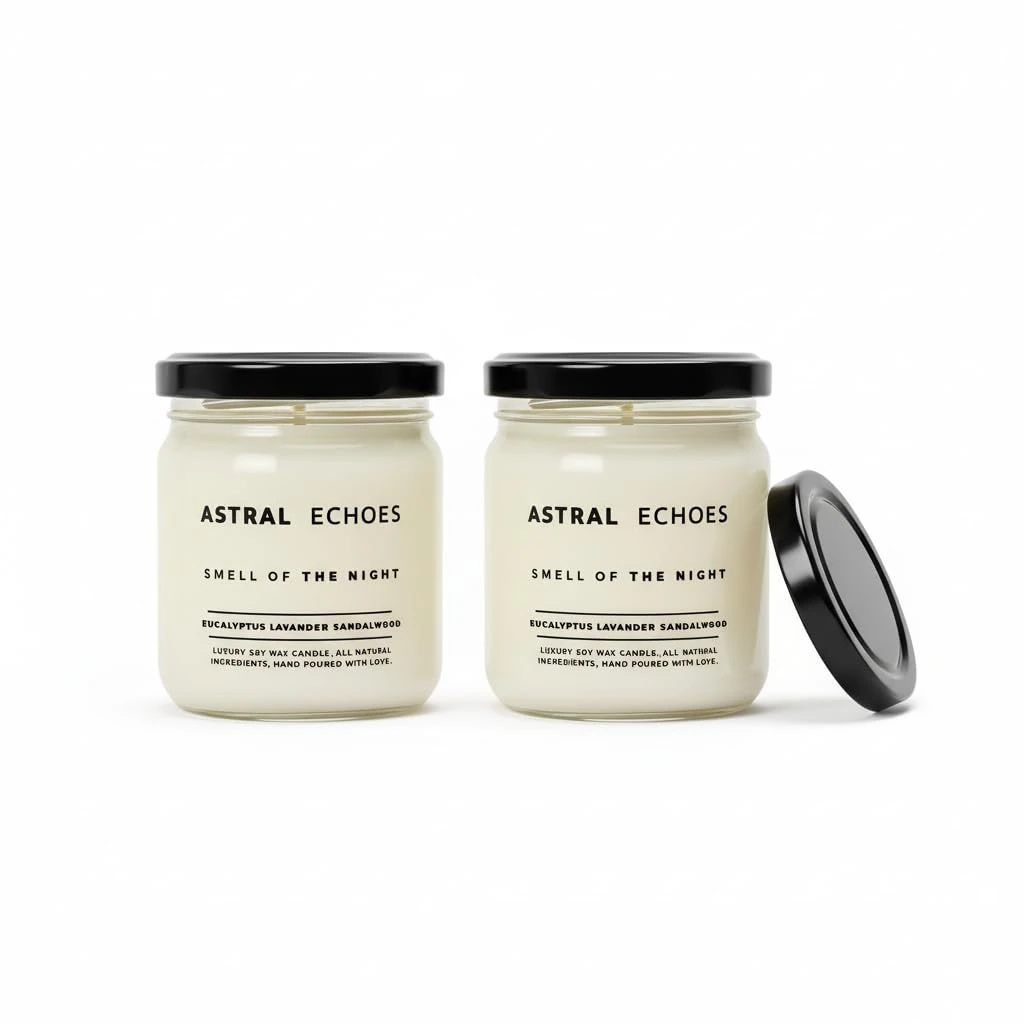 Astral Echoes 2’li Set Doğal Soya Mumu – 7oz Cam Kavanoz – 40+ Saat Yanma Süresi – Okaliptüs, Lavanta & Sandal Ağacı Kokulu Mum – Parafin & Paraben İçermez – Aromaterapi & Hediye Mumu