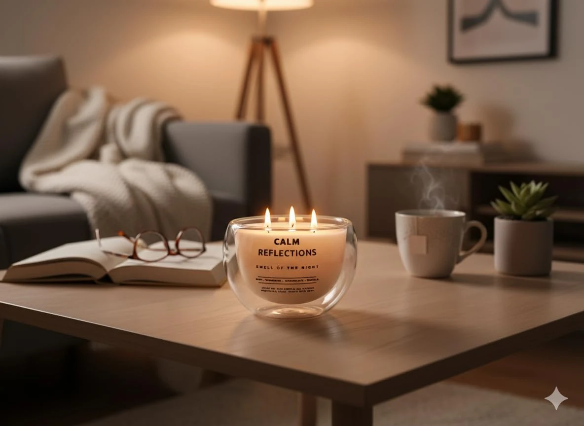 Calm Reflections, Çift Cidarlı mükemmel cam kase içinde doğal Soya Mumu – 10 oz – 40+ Saat Yanma Süresi – Nane, Mandalina, Çikolata & Vanilya Kokulu Mum – Aromaterapi & Hediye Mumu,