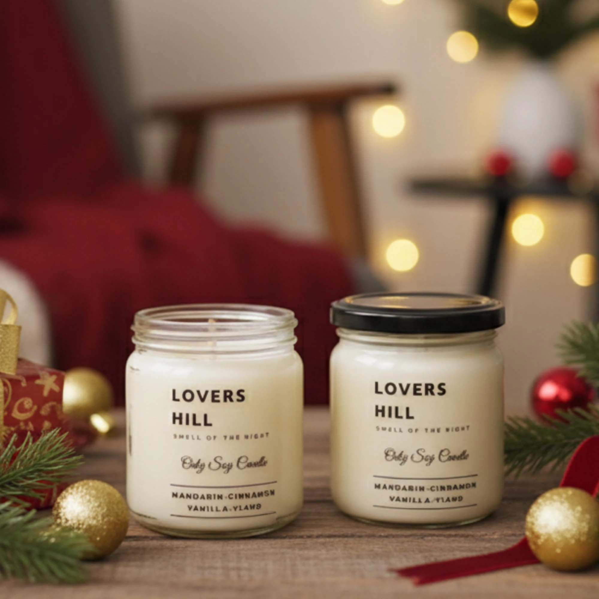 Lovers Hill 2’li Set Doğal Soya Mumu – 7oz Cam Kavanoz – 40+ Saat Yanma Süresi – Mandalina, Tarçın, Vanilya & Ylang Ylang Kokulu Mum – Parafin & Paraben İçermez – Aromaterapi & Hediye Mumu