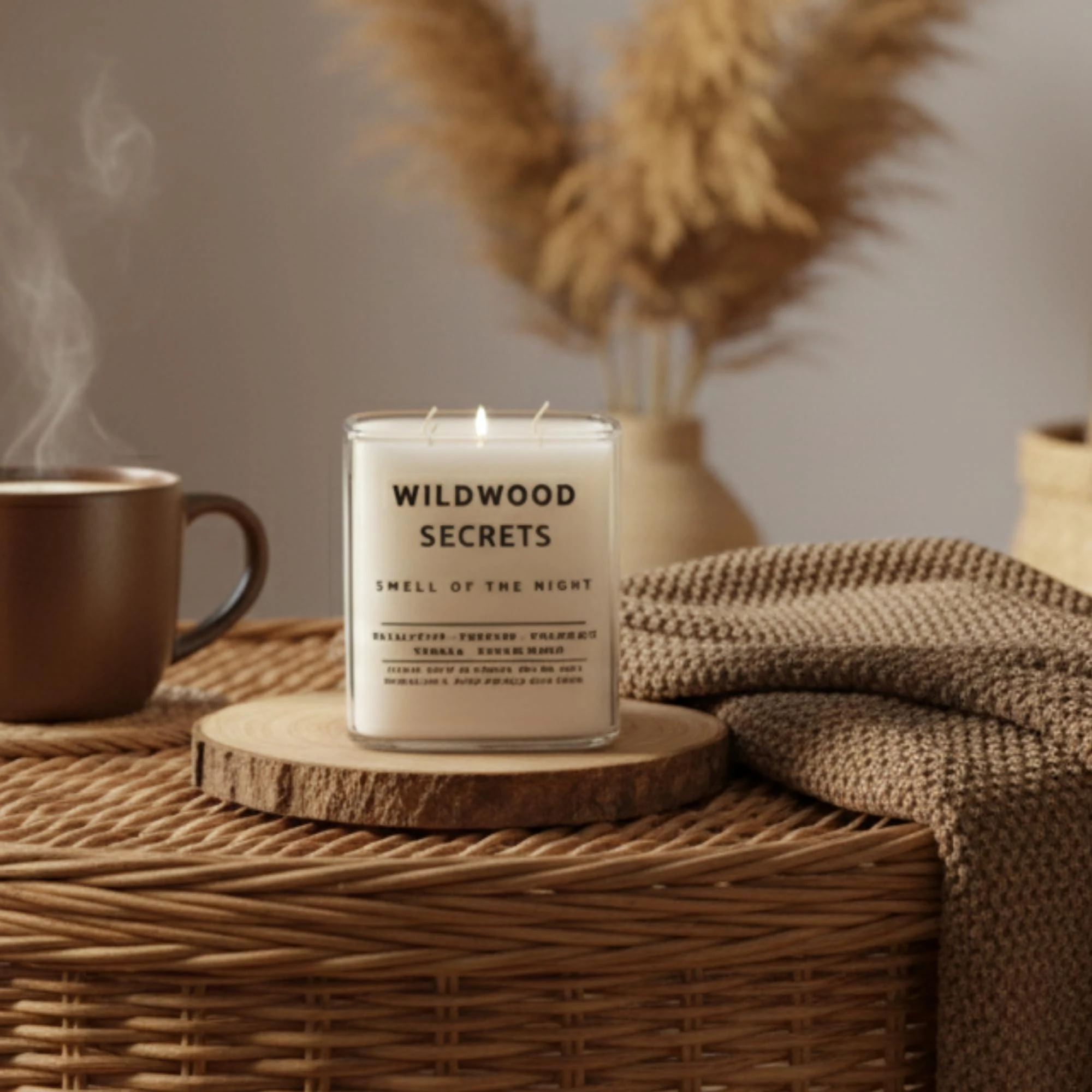 Wildwood Secret Lüks Aromaterapi Mumu |%100 Doğal Soya Wax | Okaliptüs, Tütün, Vanilya & Sandal Ağacı Kokulu | 4x Pamuk Fitilli | El Yapımı Fitiller | 50+ Saat Ultra Uzun Yanma Süresi | Tekrar Kullan