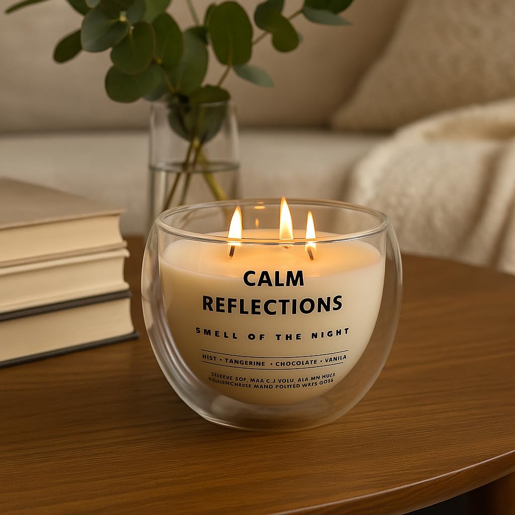 Calm Reflections, Çift Cidarlı mükemmel cam kase içinde doğal Soya Mumu – 10 oz – 40+ Saat Yanma Süresi – Nane, Mandalina, Çikolata & Vanilya Kokulu Mum – Aromaterapi & Hediye Mumu,