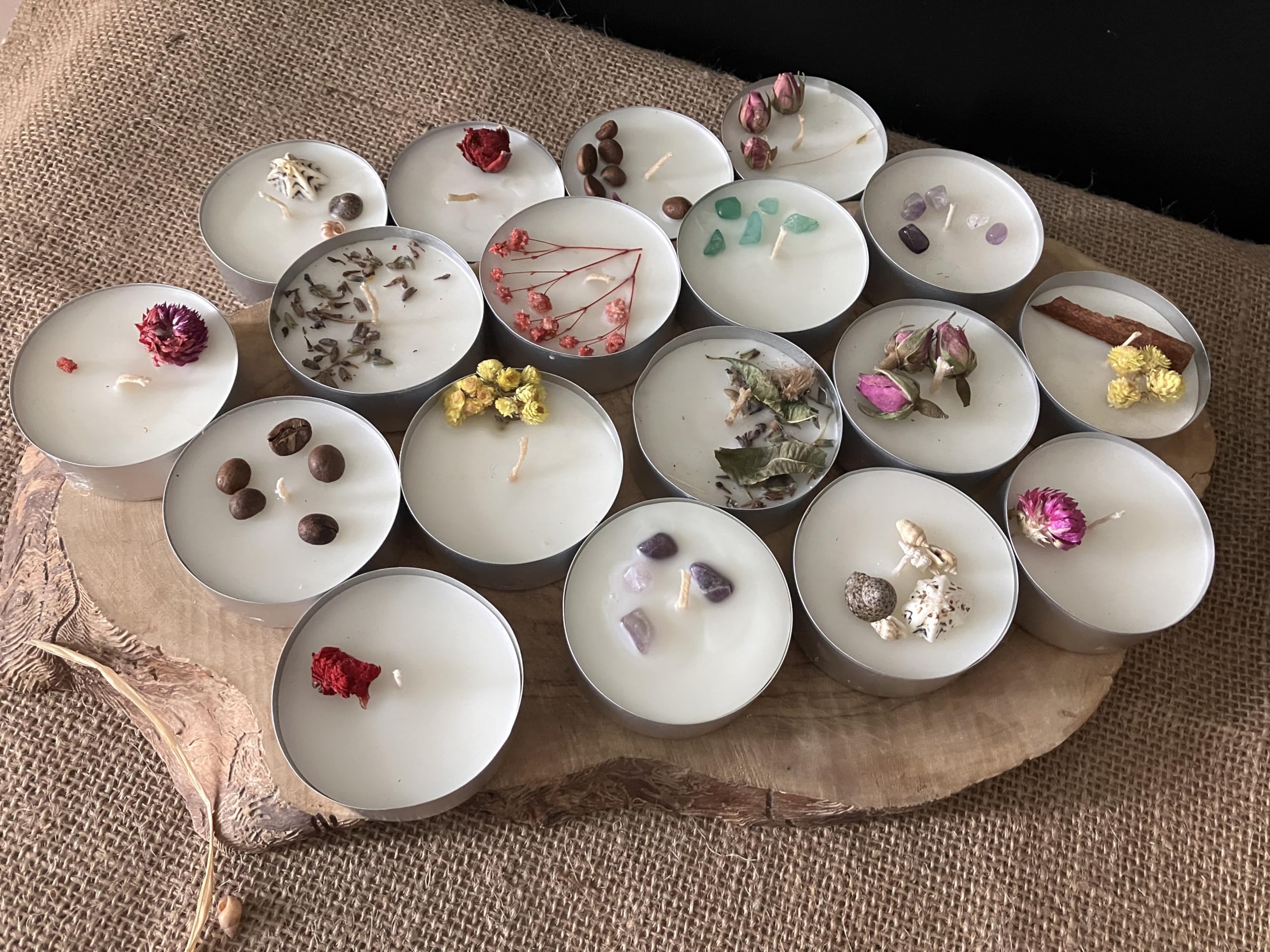 18'li XXL tealight soya mumu,normalden 4 kat büyük,72 Tealight ile eşdeğer,Hediyelik doğal soya mumu,48 gr, 16 saat yanma süresi,Tarçın,Kahve,Sandal ağacı kokulu