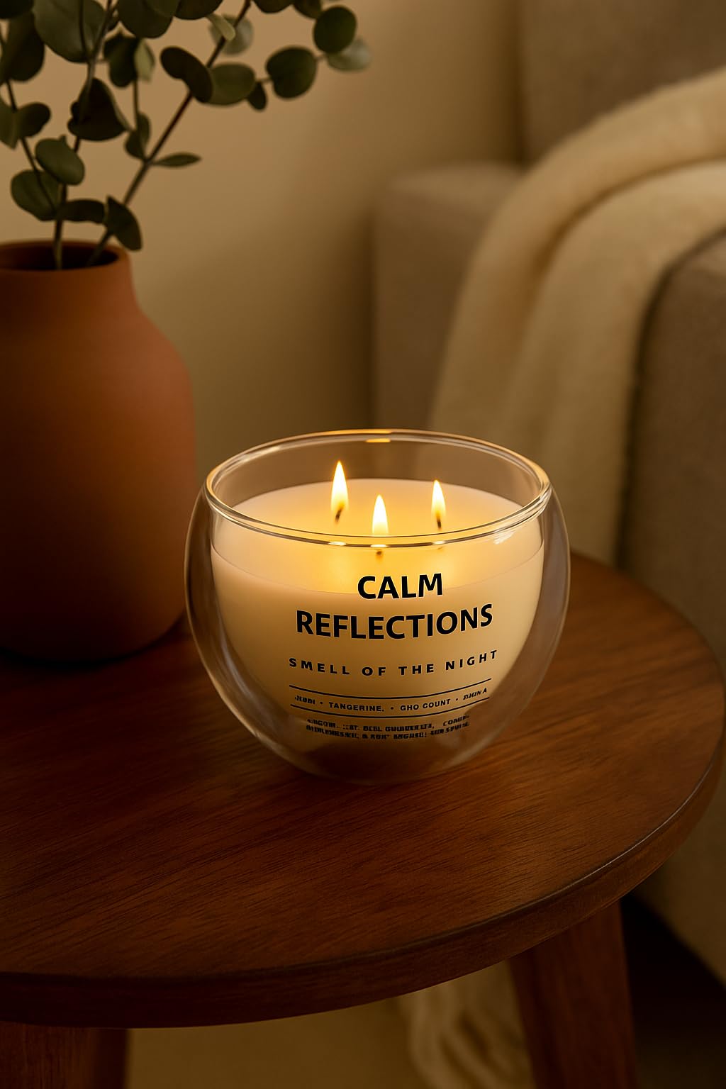 Calm Reflections, Çift Cidarlı mükemmel cam kase içinde doğal Soya Mumu – 10 oz – 40+ Saat Yanma Süresi – Nane, Mandalina, Çikolata & Vanilya Kokulu Mum – Aromaterapi & Hediye Mumu,