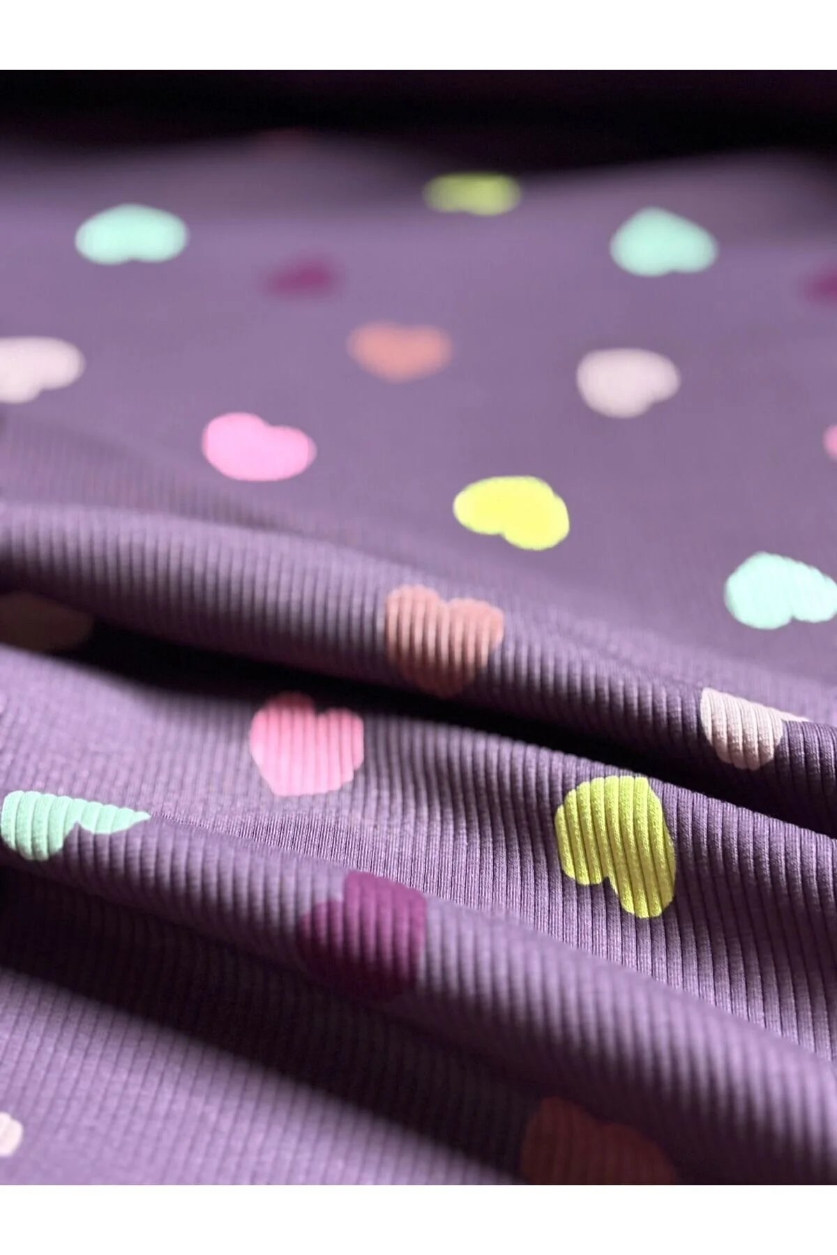 Kalp Desenli Kaşkorse Kumaş - Esnek Ribana Doku (En: 100 cm)