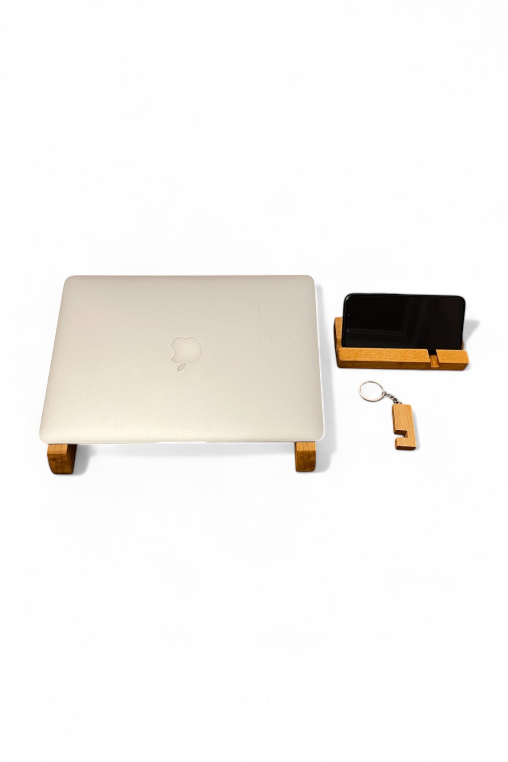 El Yapımı Ahşap Laptop ve Telefon Standı Seti