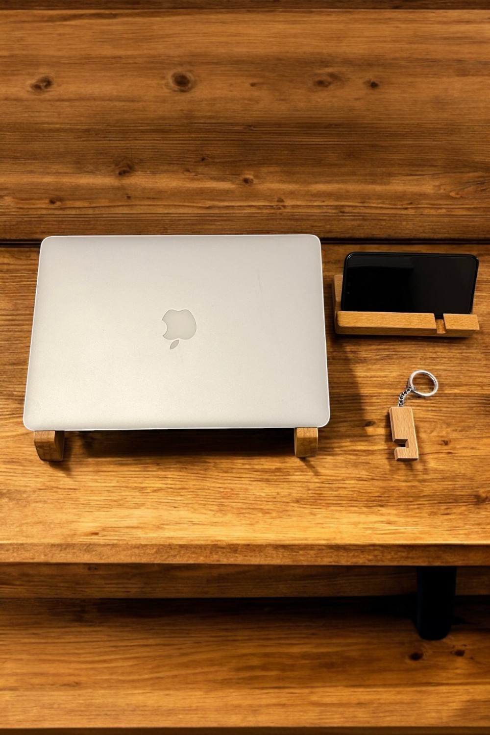 Handmade Wooden Laptop and Phone Stand Set