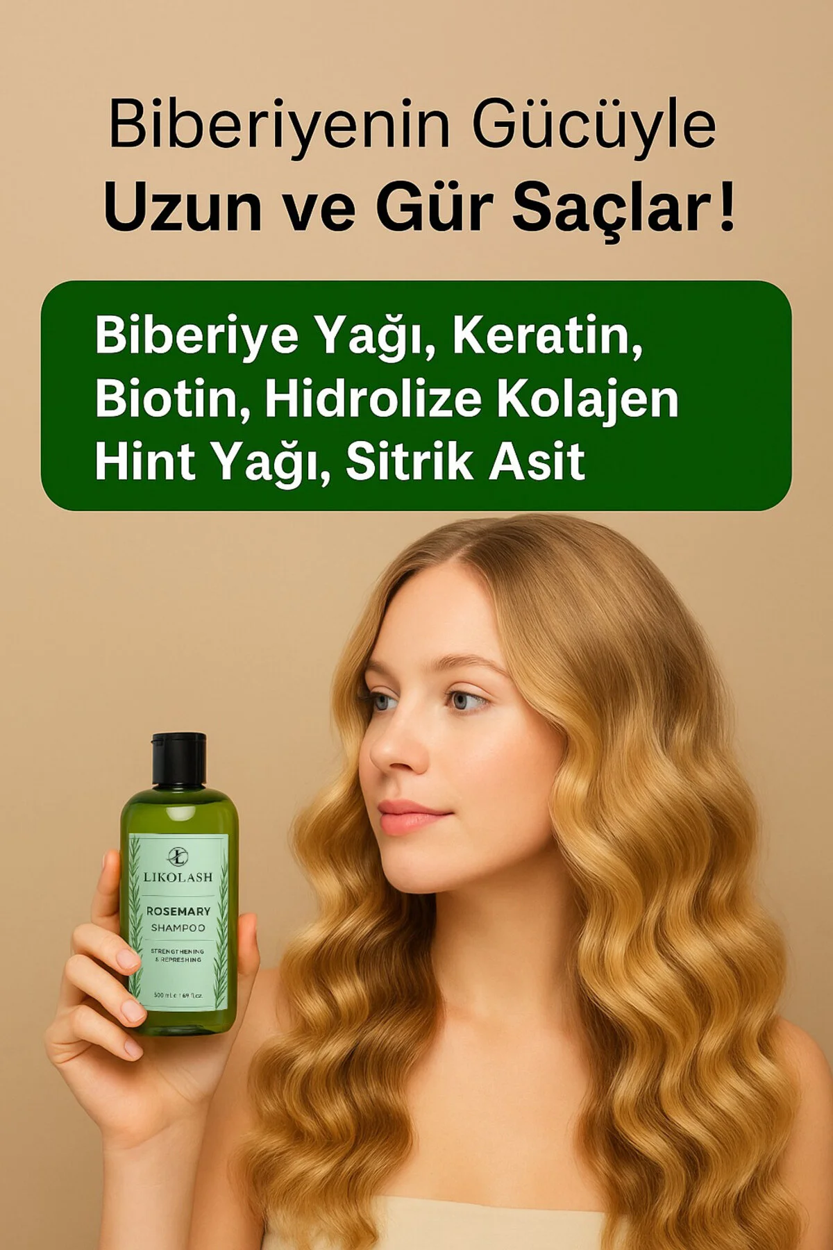 Likolash Biberiye Şampuanı Keratin, Biotin ve Kolajen Özlü 500 ml