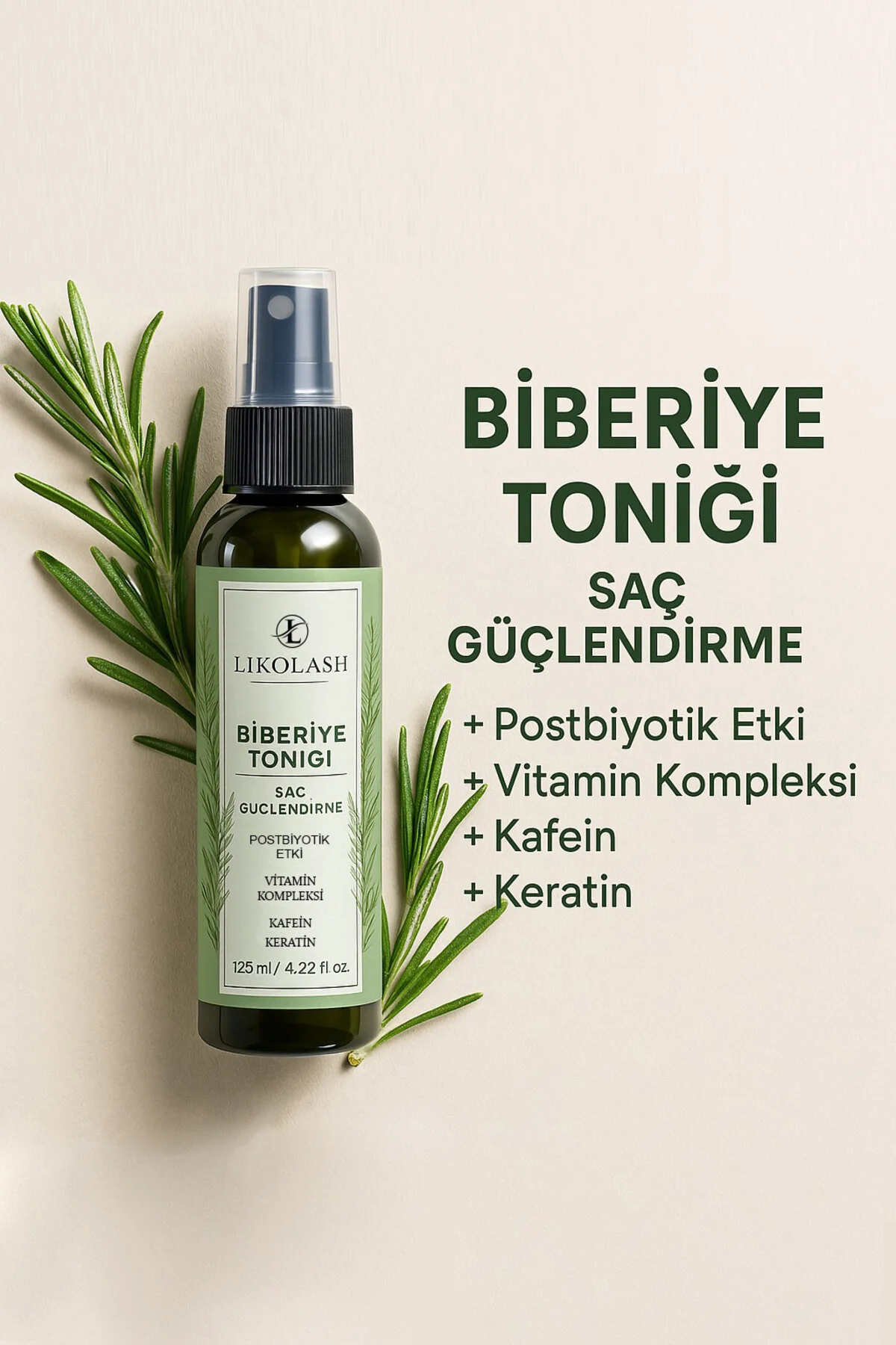 Likolash Biberiye Suyu Dökülme Karşıtı ve Hızlı Saç Uzatma Etkili Saç Toniği 125 ml