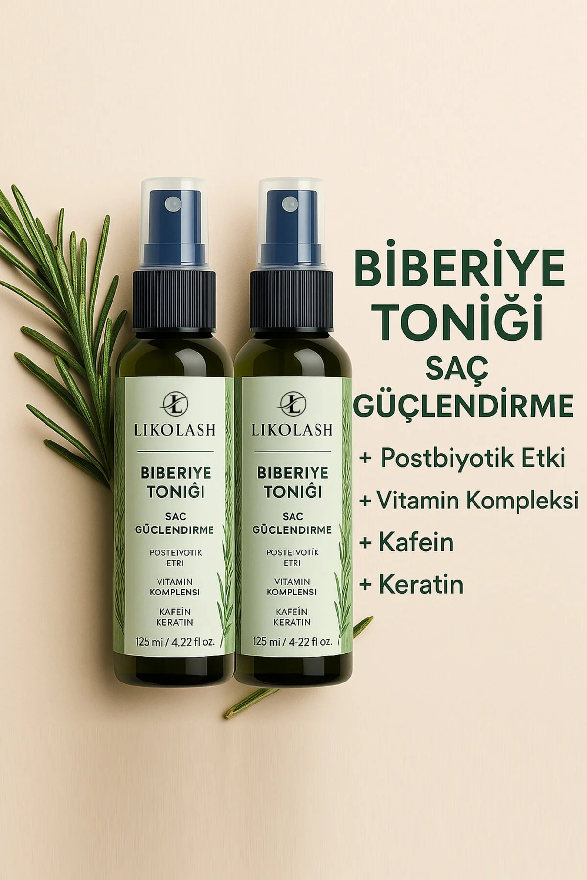 Likolash Biberiye Suyu Dökülme Karşıtı ve Hızlı Saç Uzatma Etkili Saç Toniği 2'li Set 125 ml