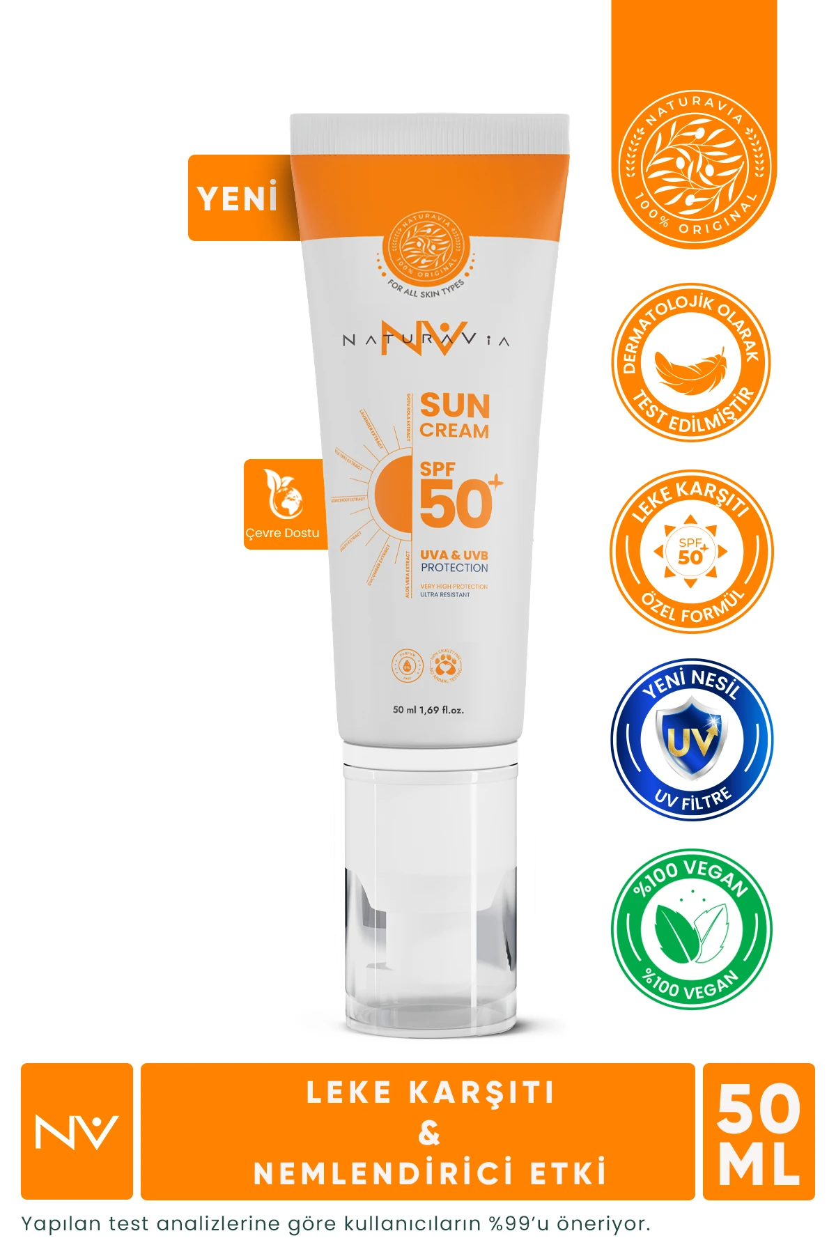 SPF 50+ Güneş Kremi – Leke Karşıtı, Nemlendirici ve UVA/UVB Koruyucu Bakım Kremi 50 ml | Tüm Cilt Tipleri İçin