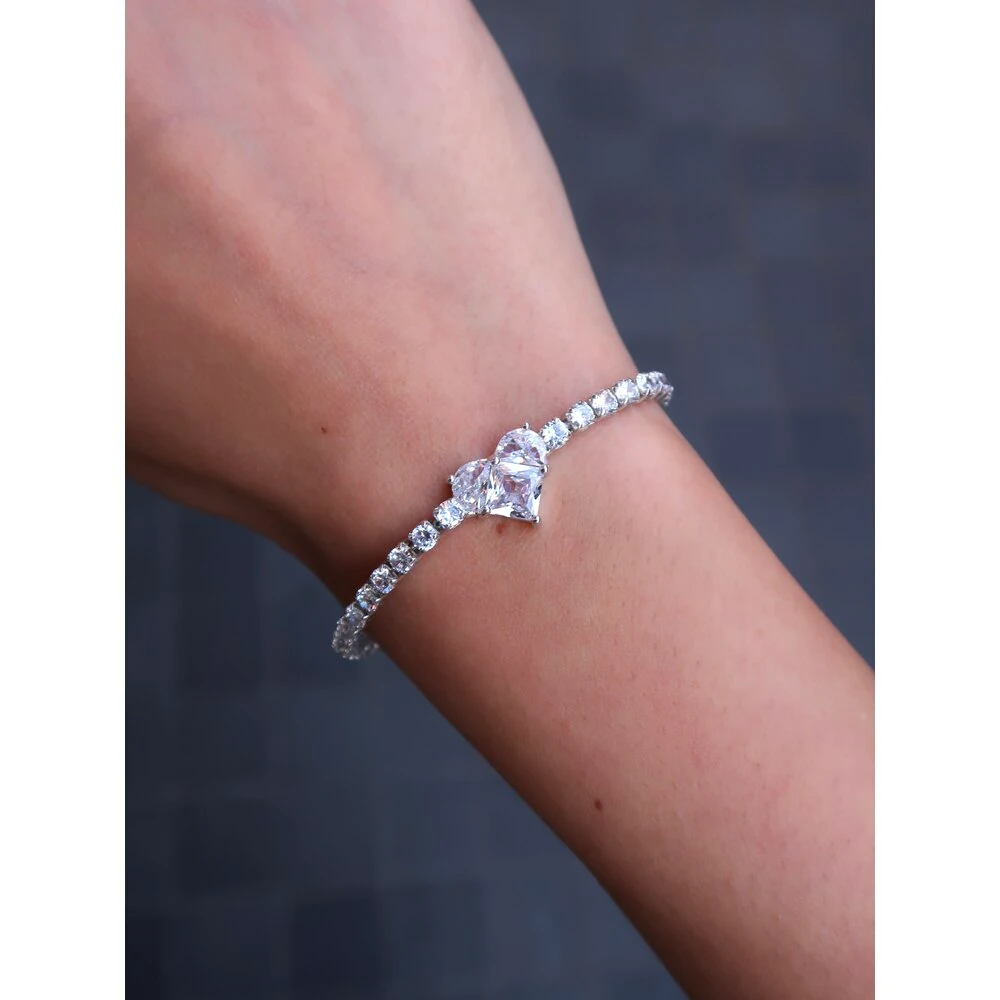 Kalp Zirkon Taş Su Yolu Çelik Bileklik