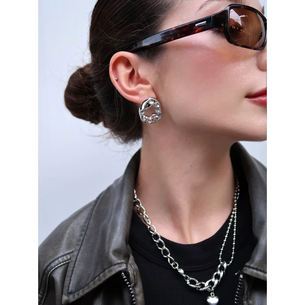 Crumpled Circle Cerrahi Çelik Küpe Gold & Silver