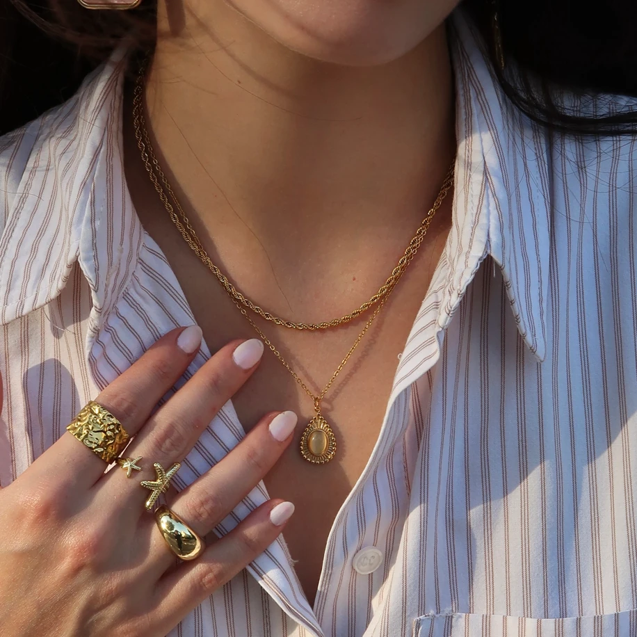 Luna Drop Retro Çelik Kolye Gold & Silver