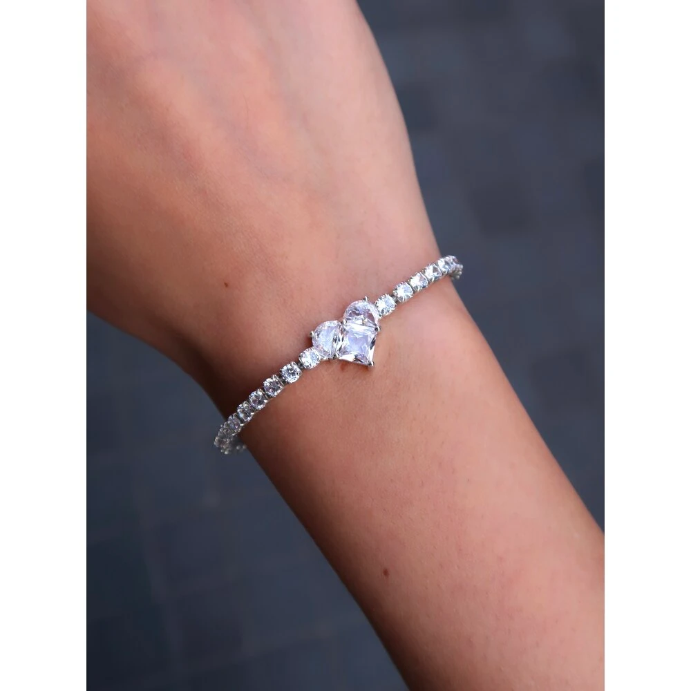 Kalp Zirkon Taş Su Yolu Çelik Bileklik