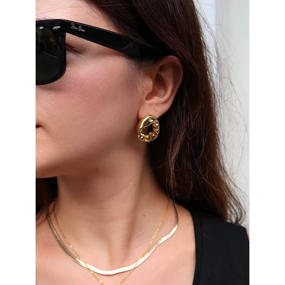 Crumpled Circle Cerrahi Çelik Küpe Gold & Silver