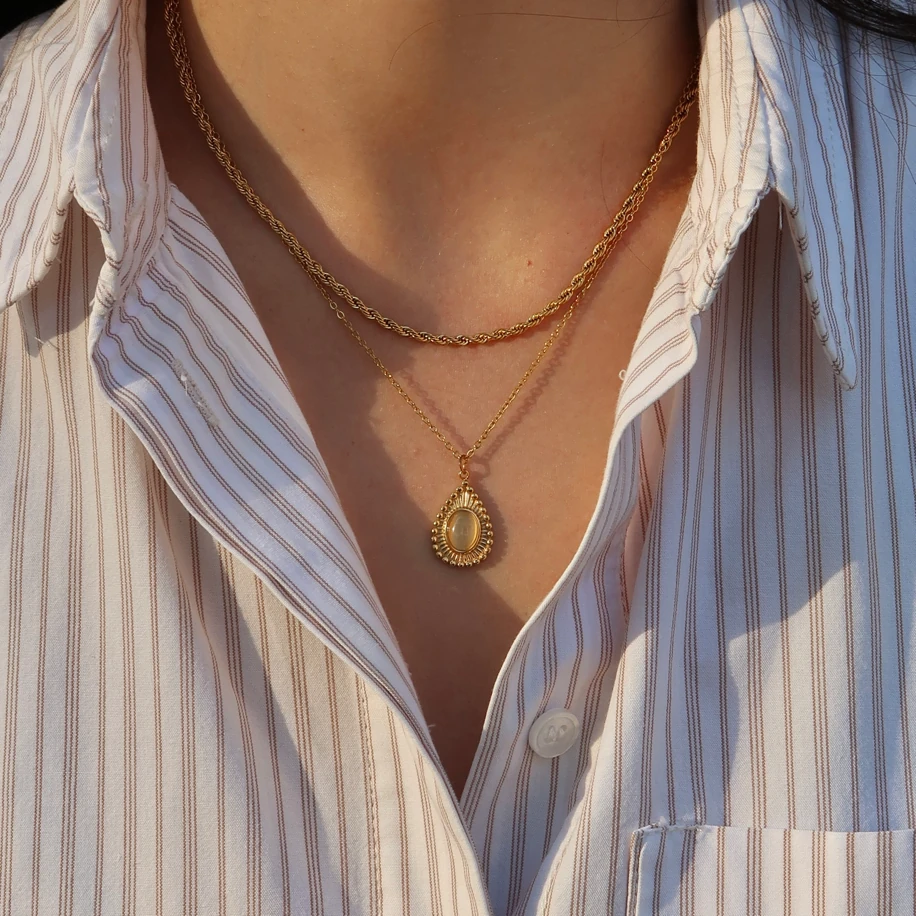 Luna Drop Retro Çelik Kolye Gold & Silver