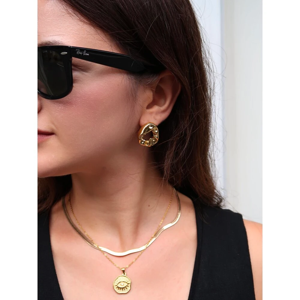 Crumpled Circle Cerrahi Çelik Küpe Gold & Silver