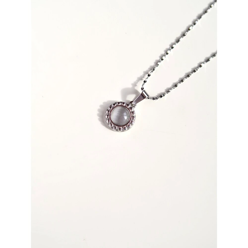 Gri Mineli Silver Çelik Kolye