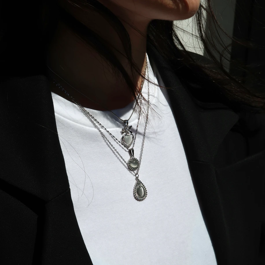 Luna Drop Retro Çelik Kolye Gold & Silver