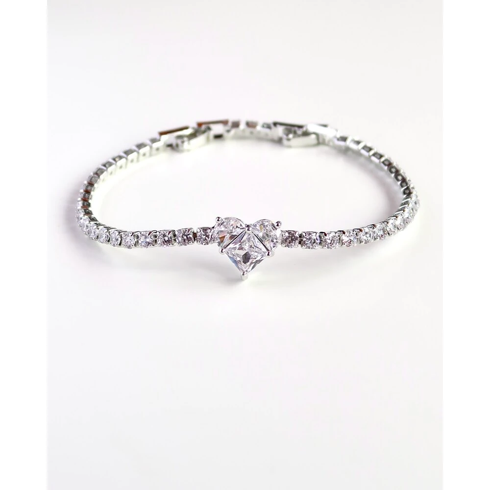 Kalp Zirkon Taş Su Yolu Çelik Bileklik