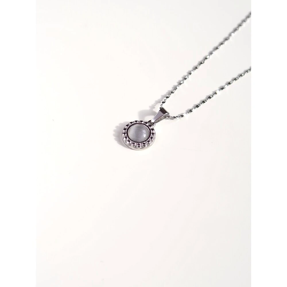 Gri Mineli Silver Çelik Kolye