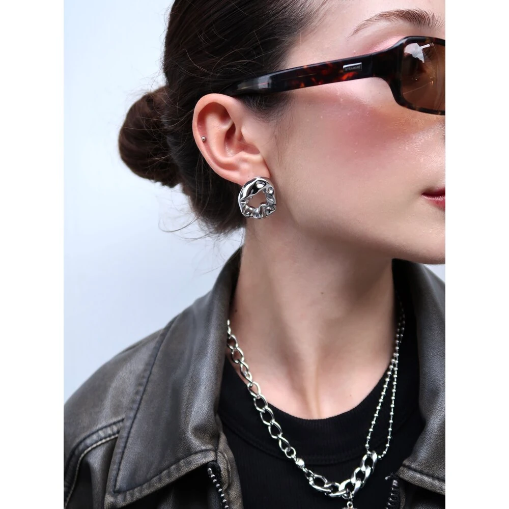 Crumpled Circle Cerrahi Çelik Küpe Gold & Silver