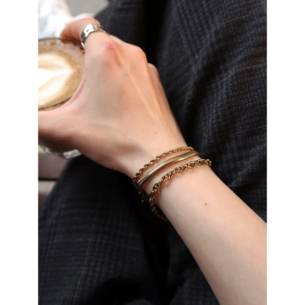 Üçlü Çelik Zincir Bileklik Set