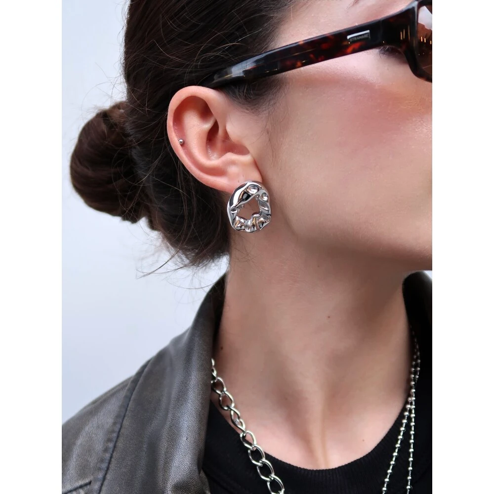 Crumpled Circle Cerrahi Çelik Küpe Gold & Silver