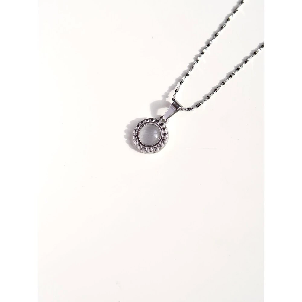Gri Mineli Silver Çelik Kolye