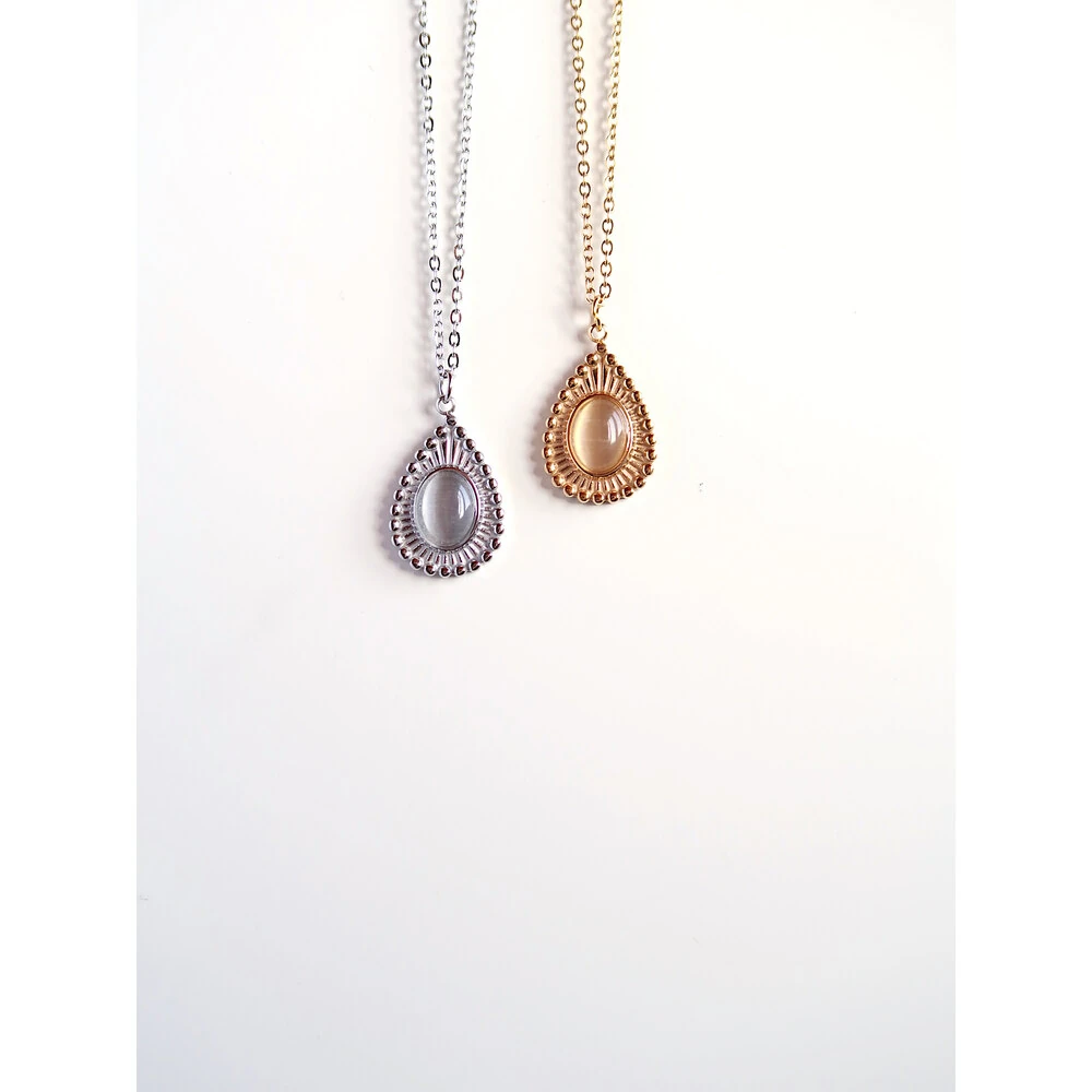 Luna Drop Retro Çelik Kolye Gold & Silver