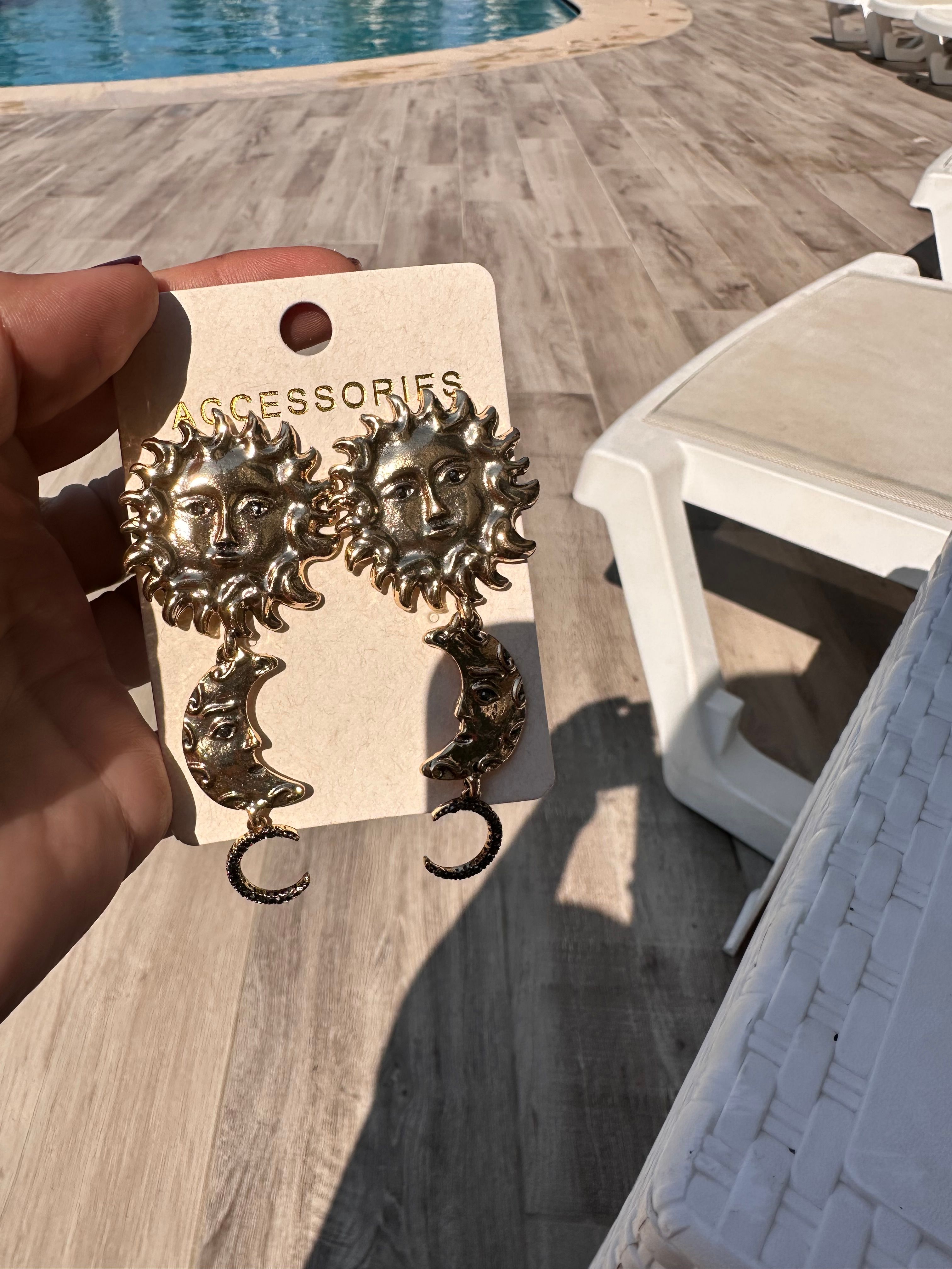 Güneş ve ay model sallantı küpe