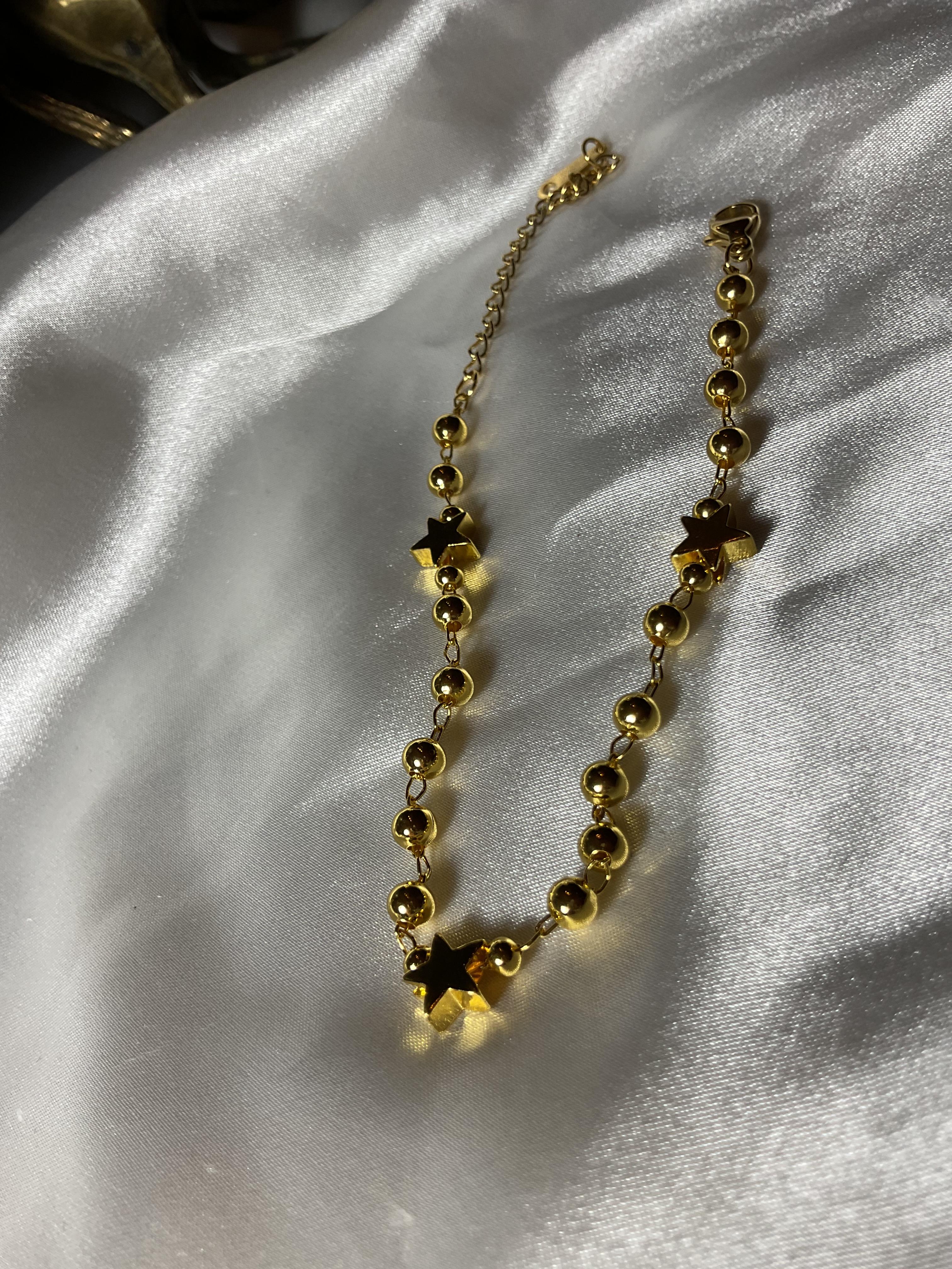 Yıldız ve topçuk zincirli gold bileklik