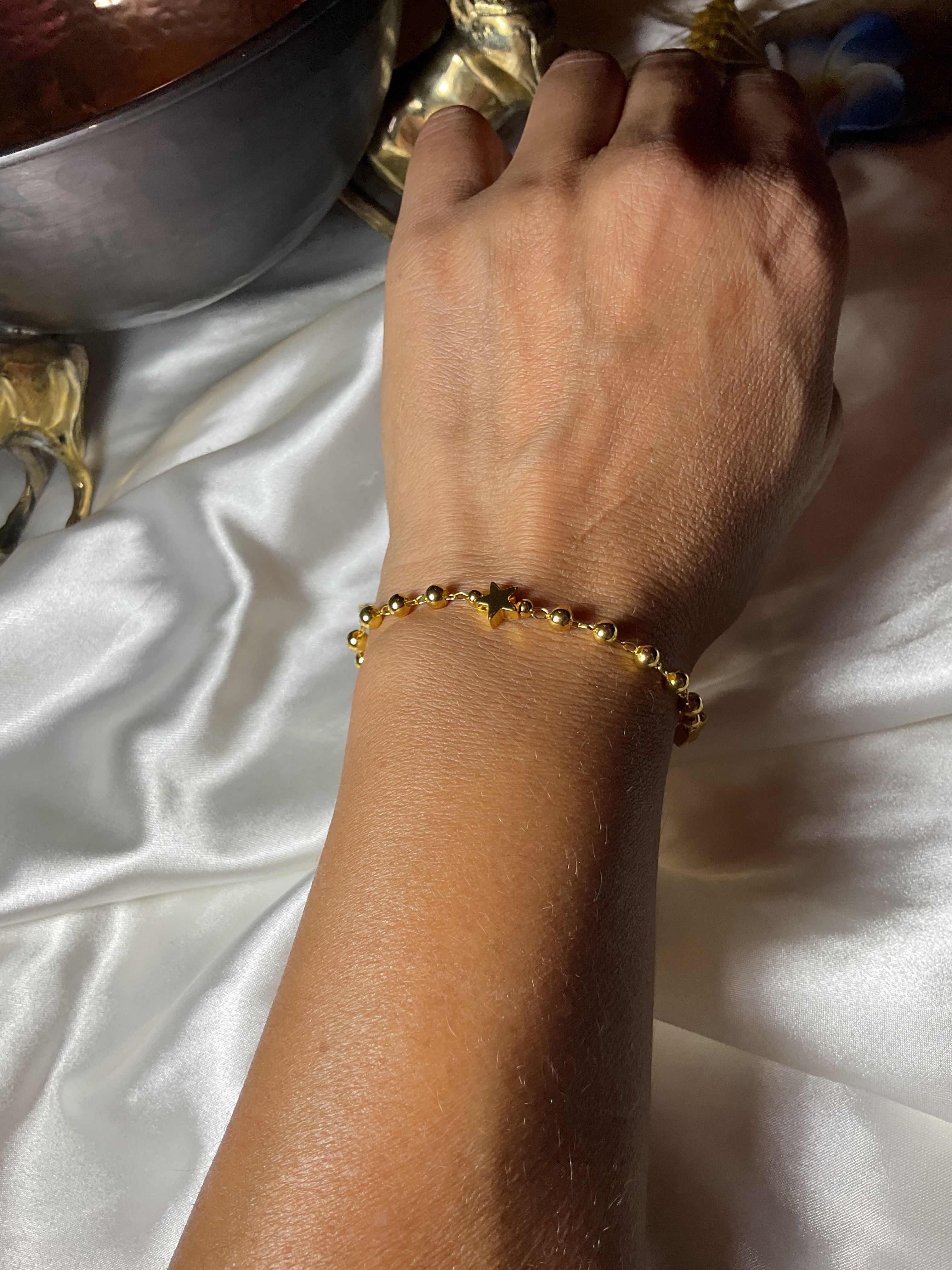 Yıldız ve topçuk zincirli gold bileklik