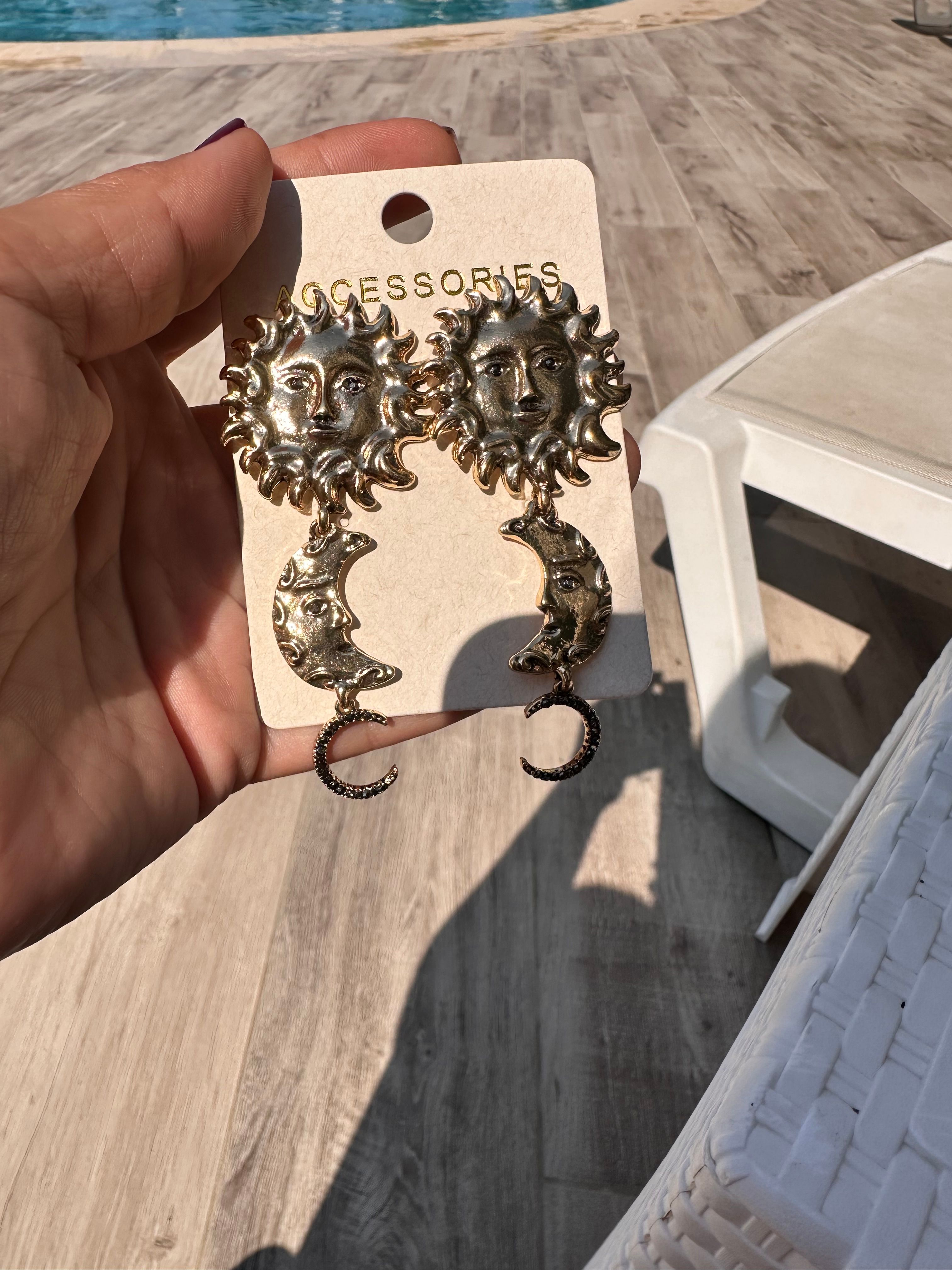 Güneş ve ay model sallantı küpe