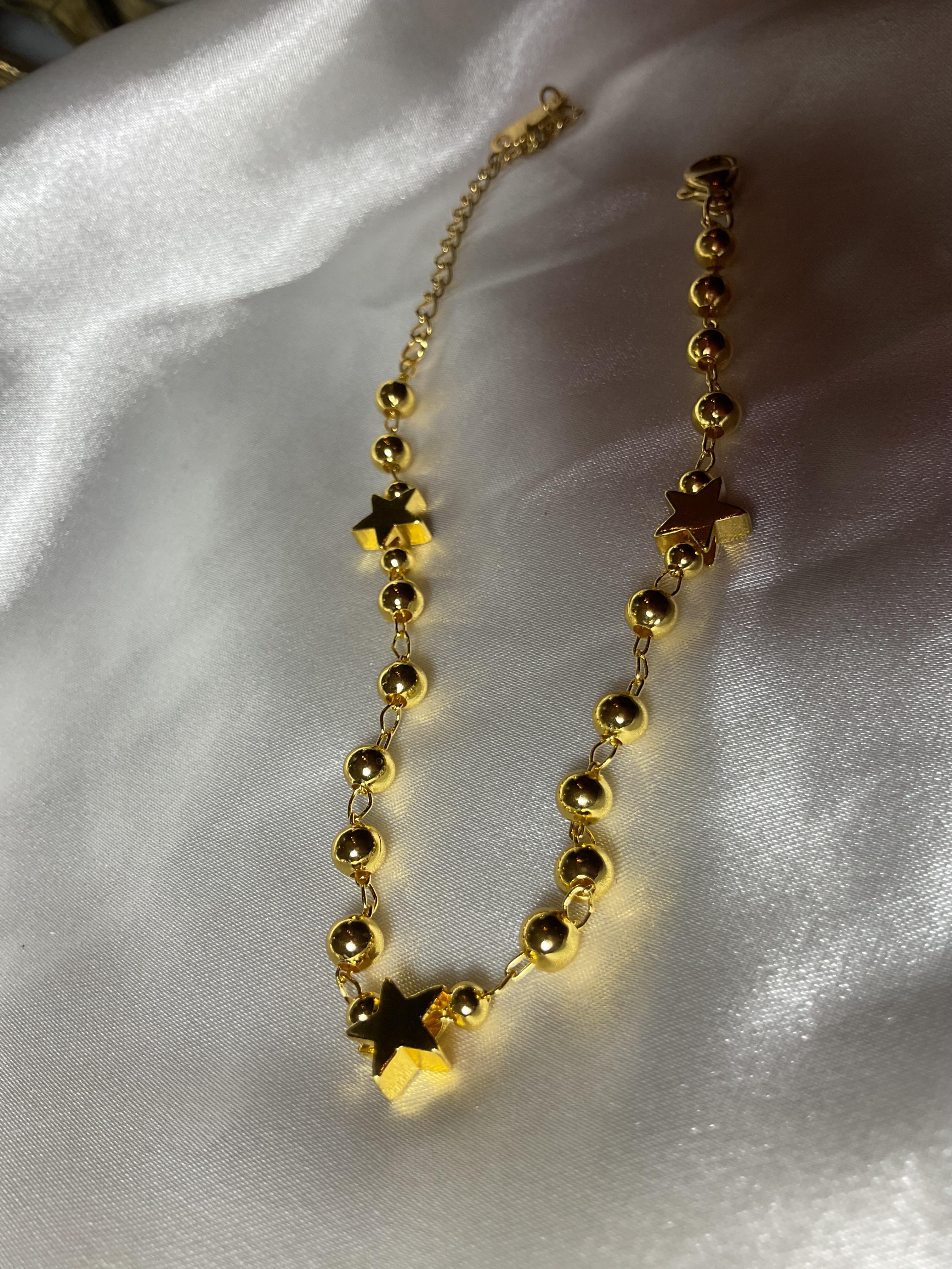 Yıldız ve topçuk zincirli gold bileklik