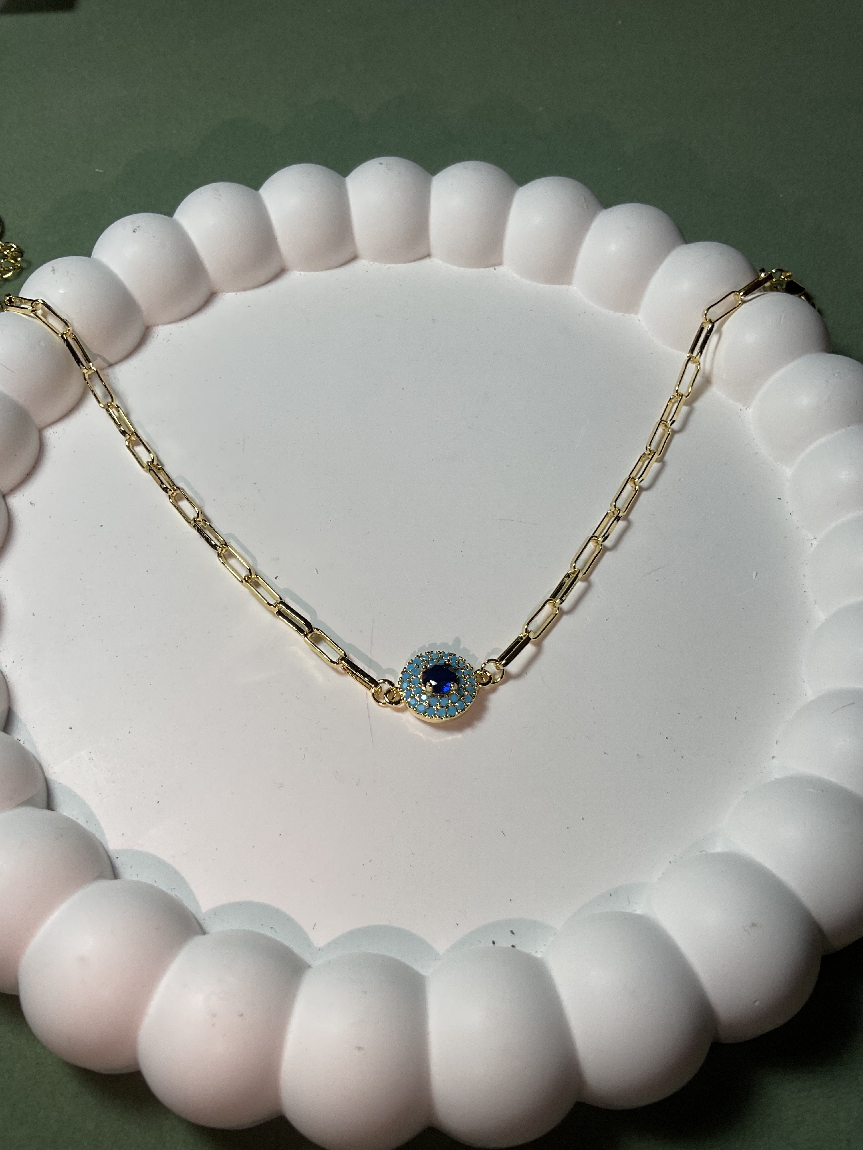 Ataş zincirli mavi taşlı göz model gold halhal