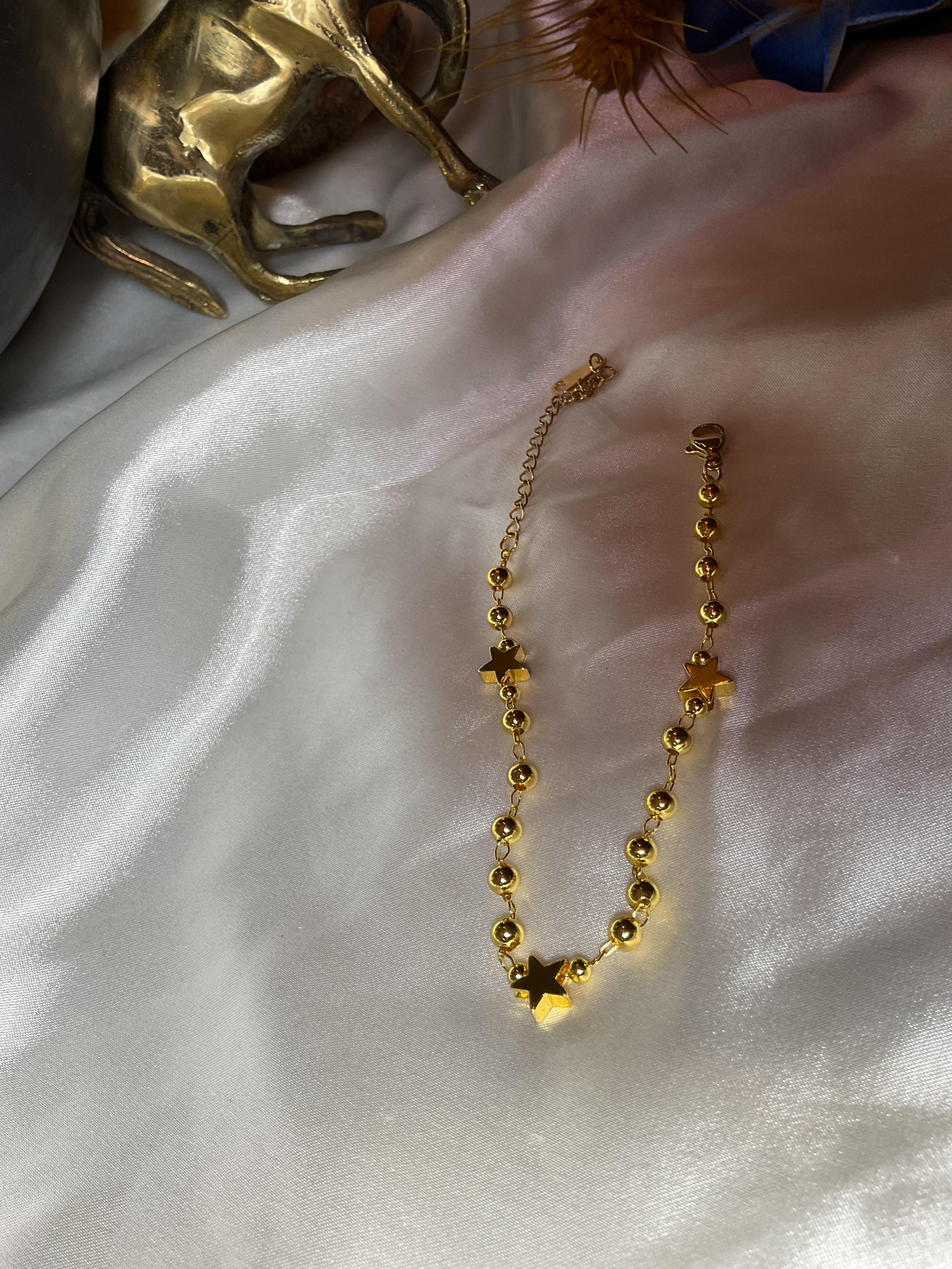 Yıldız ve topçuk zincirli gold bileklik